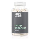 Pure for Men Pump Enhancer, botella visible, posible impulso de energía para entrenar.