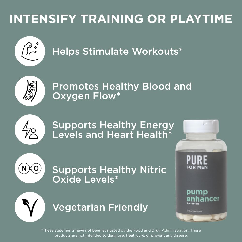 Pure for Men Pump Enhancer, cápsulas veganas para entrenamientos prolongados.