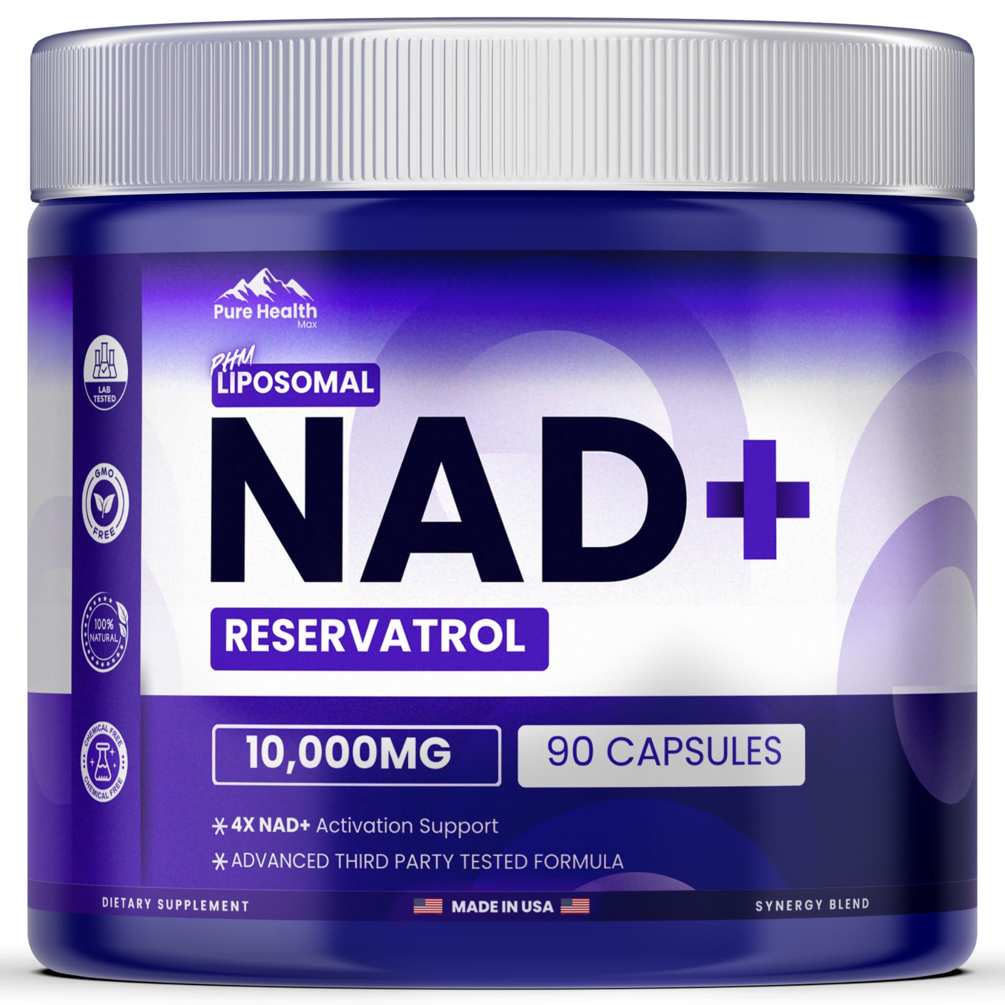 PURE HEALTH MAX PHM NAD Resveratrol cápsulas: energía diaria y claridad mental.