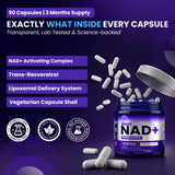 PURE HEALTH MAX PHM NAD Resveratrol etiqueta nutricional visible para plan de suplementación.