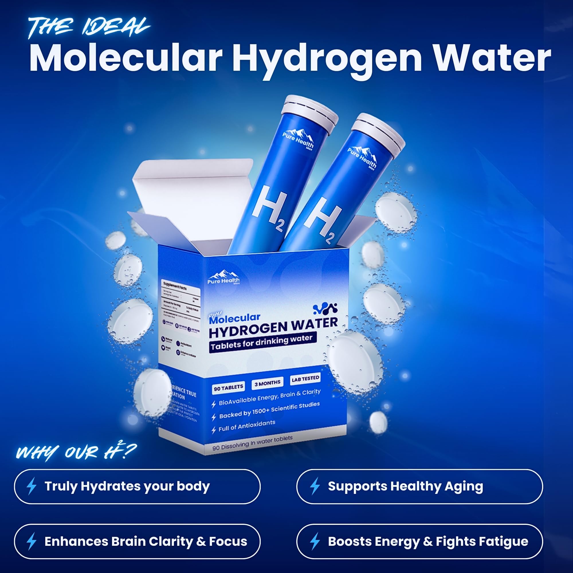 PHM tabletas para energía natural sin cafeína ni azúcares.