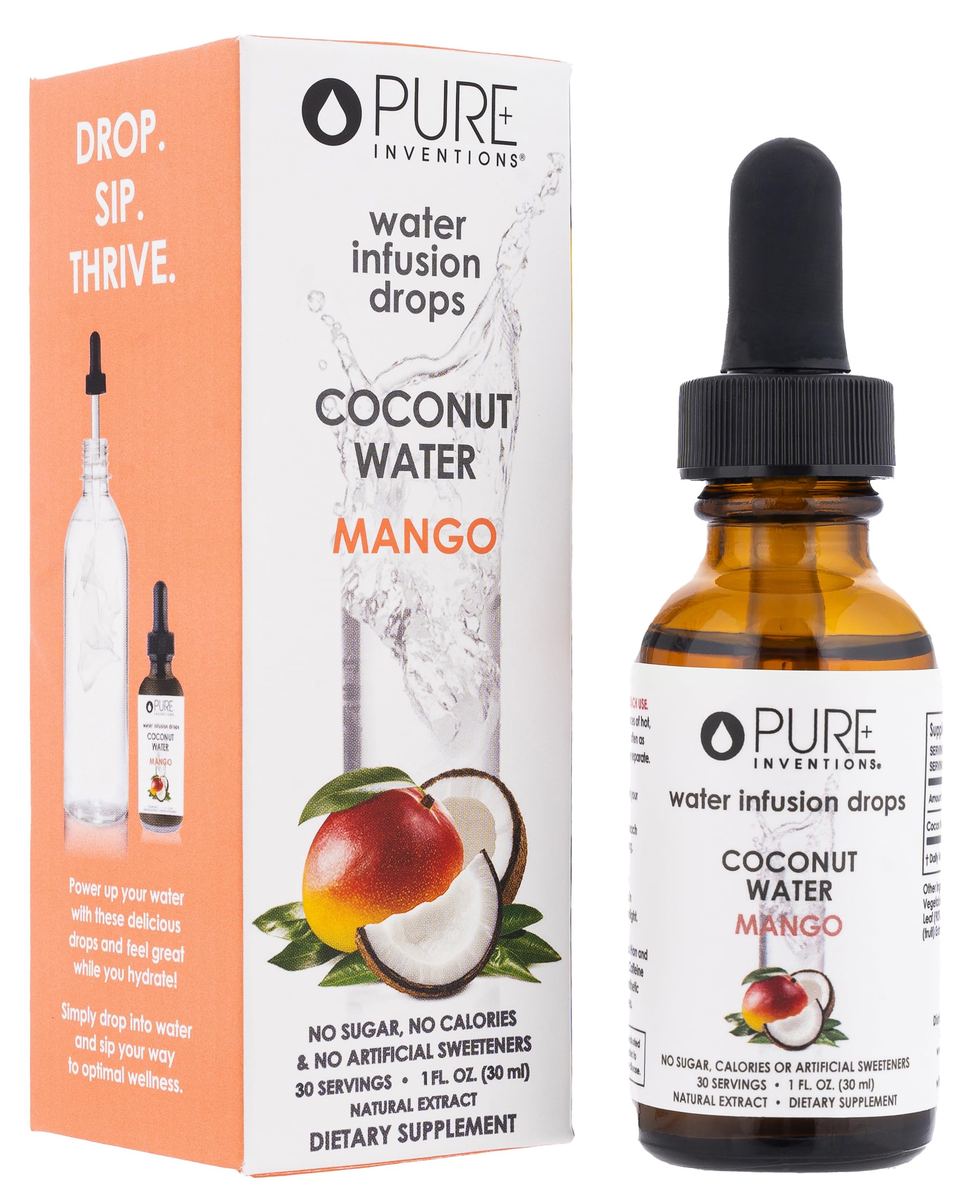 Gotas Pure Inventions en botella, infusión de coco para hidratación suave
