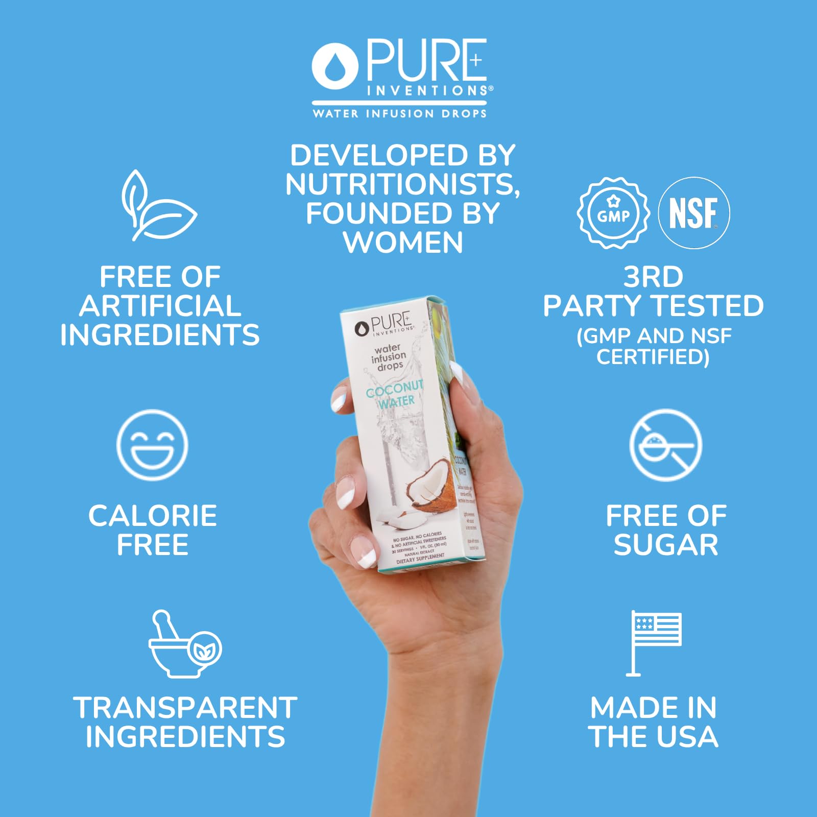 Pure Inventions Gotas Infusión Coco: etiqueta natural para sabor suave.