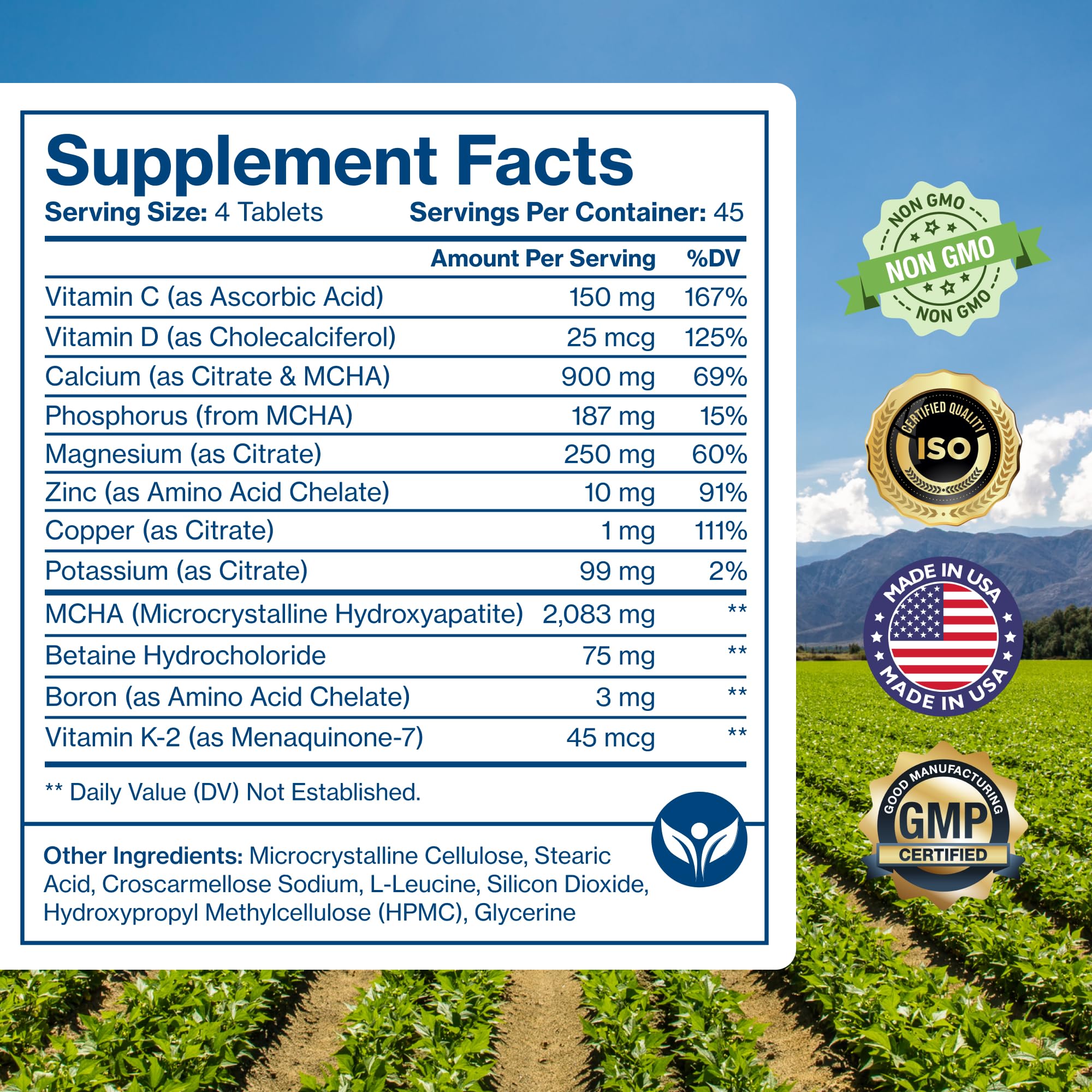 Pure Micronutrients Calcium: etiqueta clara con información de ingredientes y dosis.