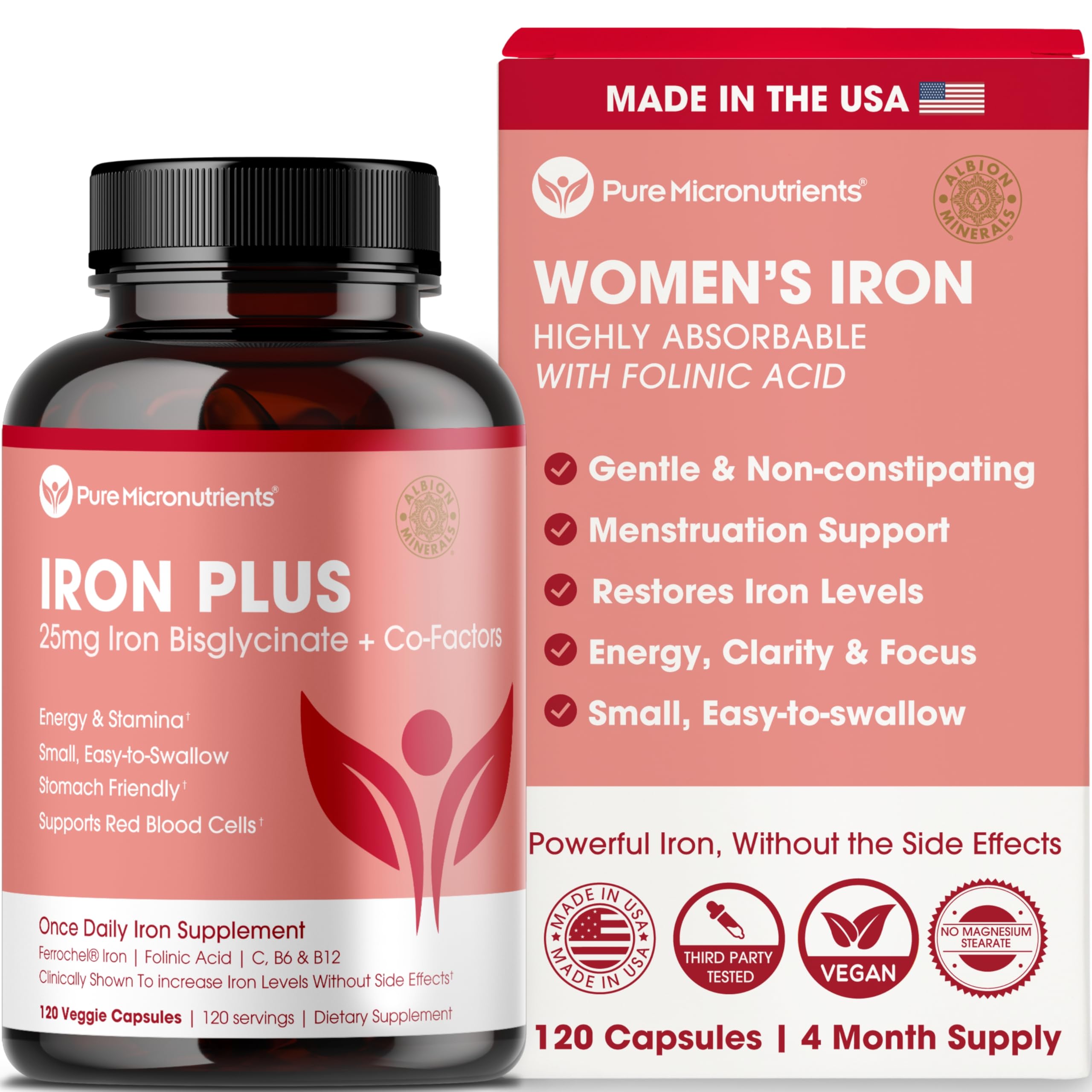 Pure Micronutrients envase de cápsulas, apoyo diario de hierro suave