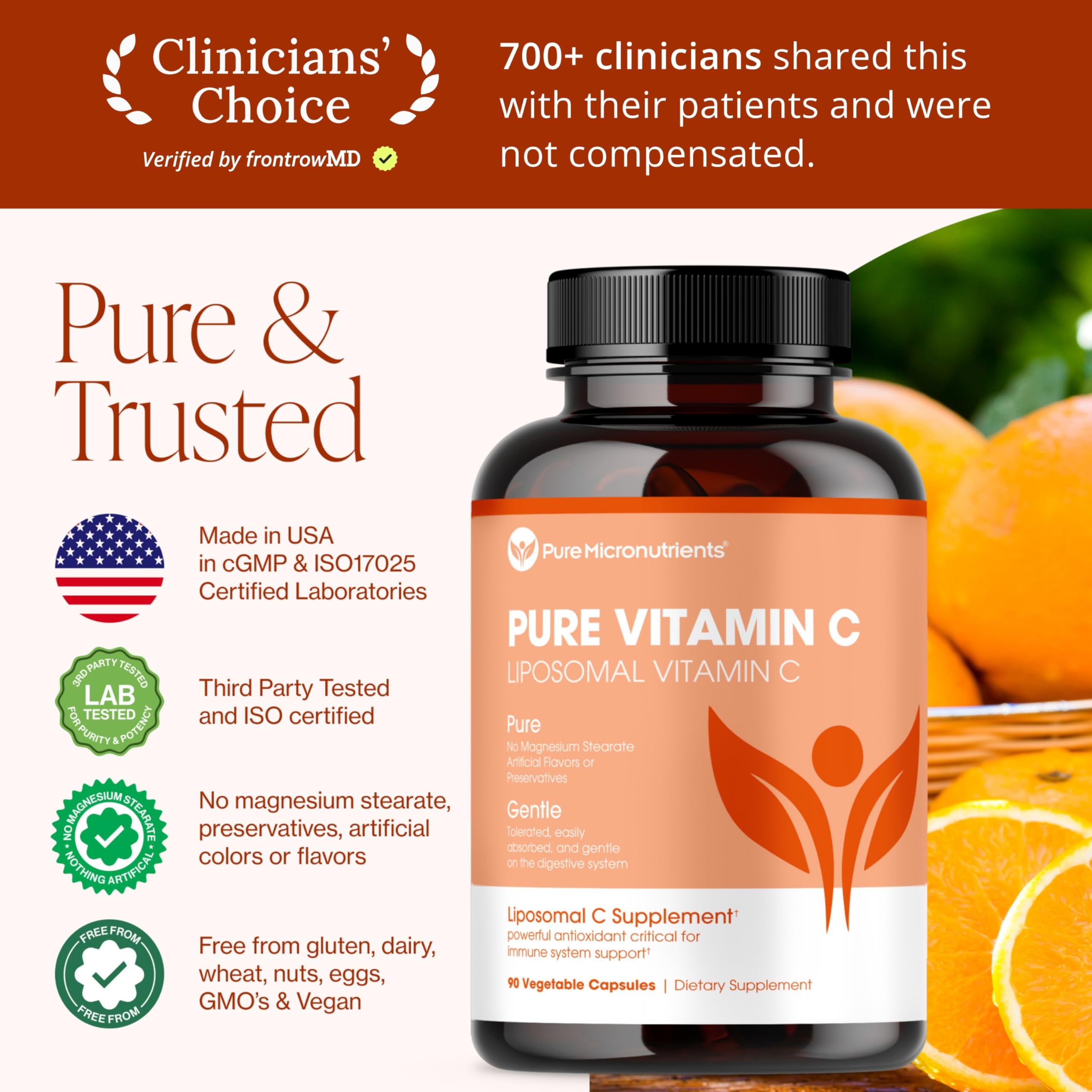 Pure Micronutrients liposomales Vitamina C 1400 mg con certificación de terceros.