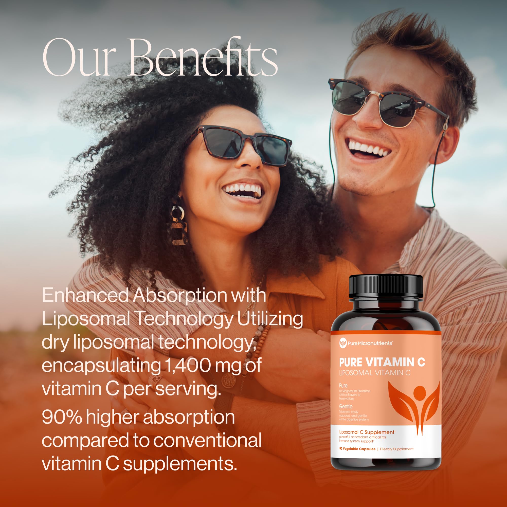 Pure Micronutrients liposomales Vitamina C 1400 mg con etiqueta frontal bien identificable.