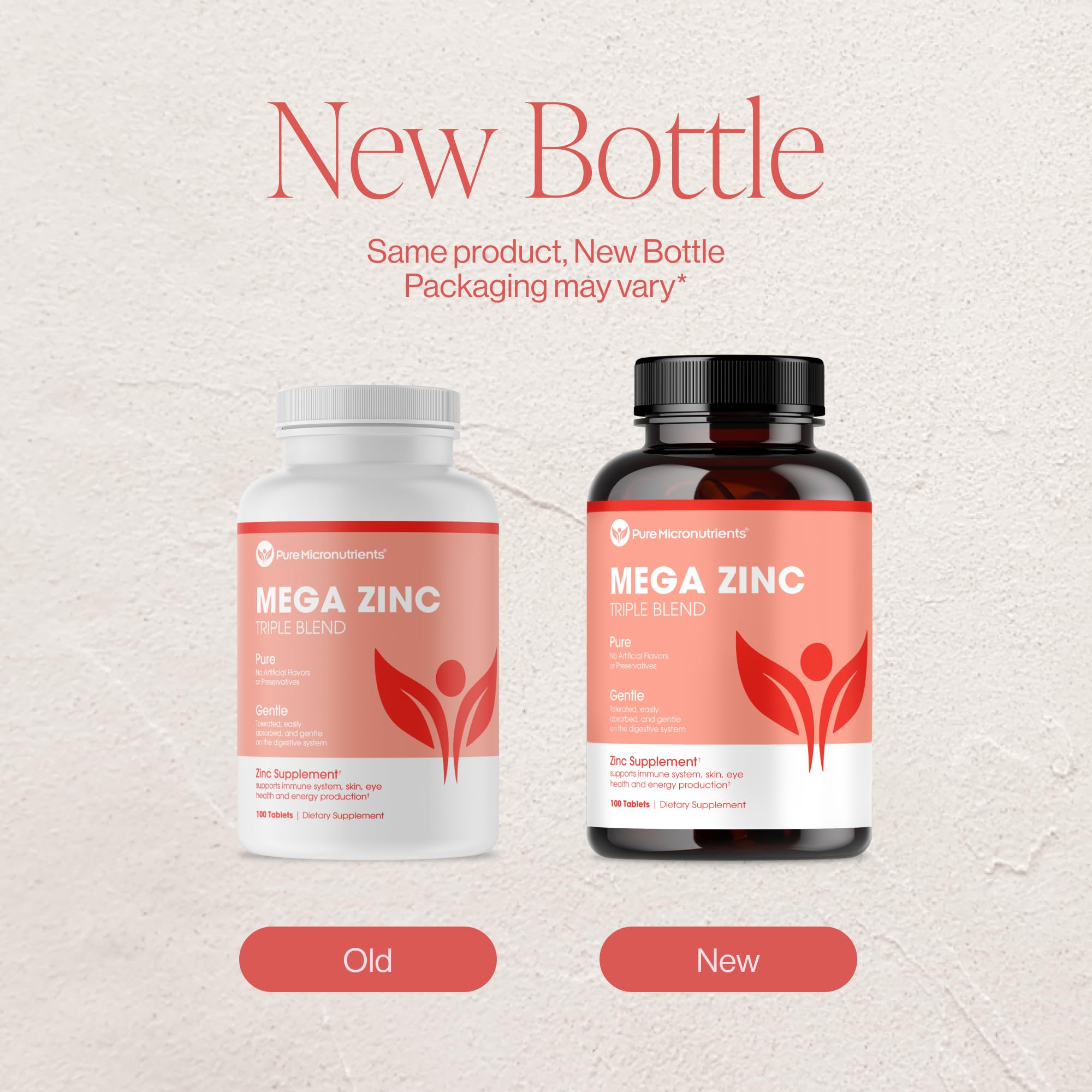 Envase de Pure Micronutrients Mega Zinc con 100 tabletas para conveniencia.
