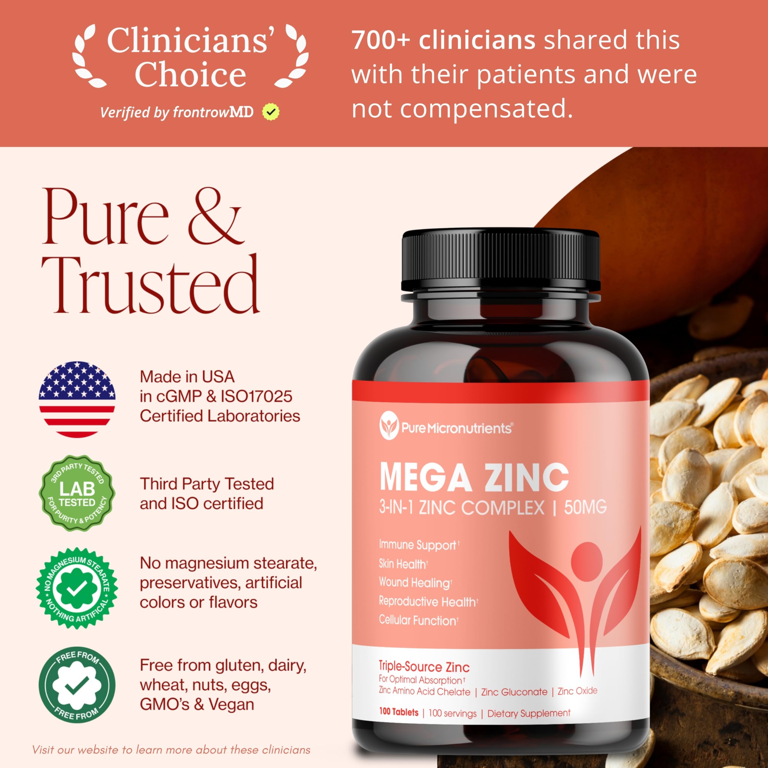Fórmula suave para estomago de Pure Micronutrients Mega Zinc.