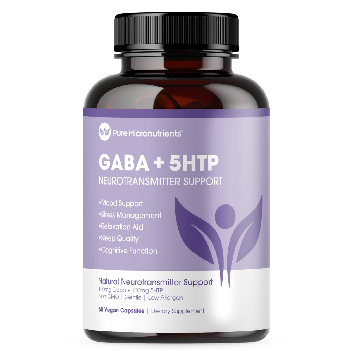 Pure Micronutrients cápsulas de Pure 5-HTP GABA para apoyo al sueño y claridad matutina.