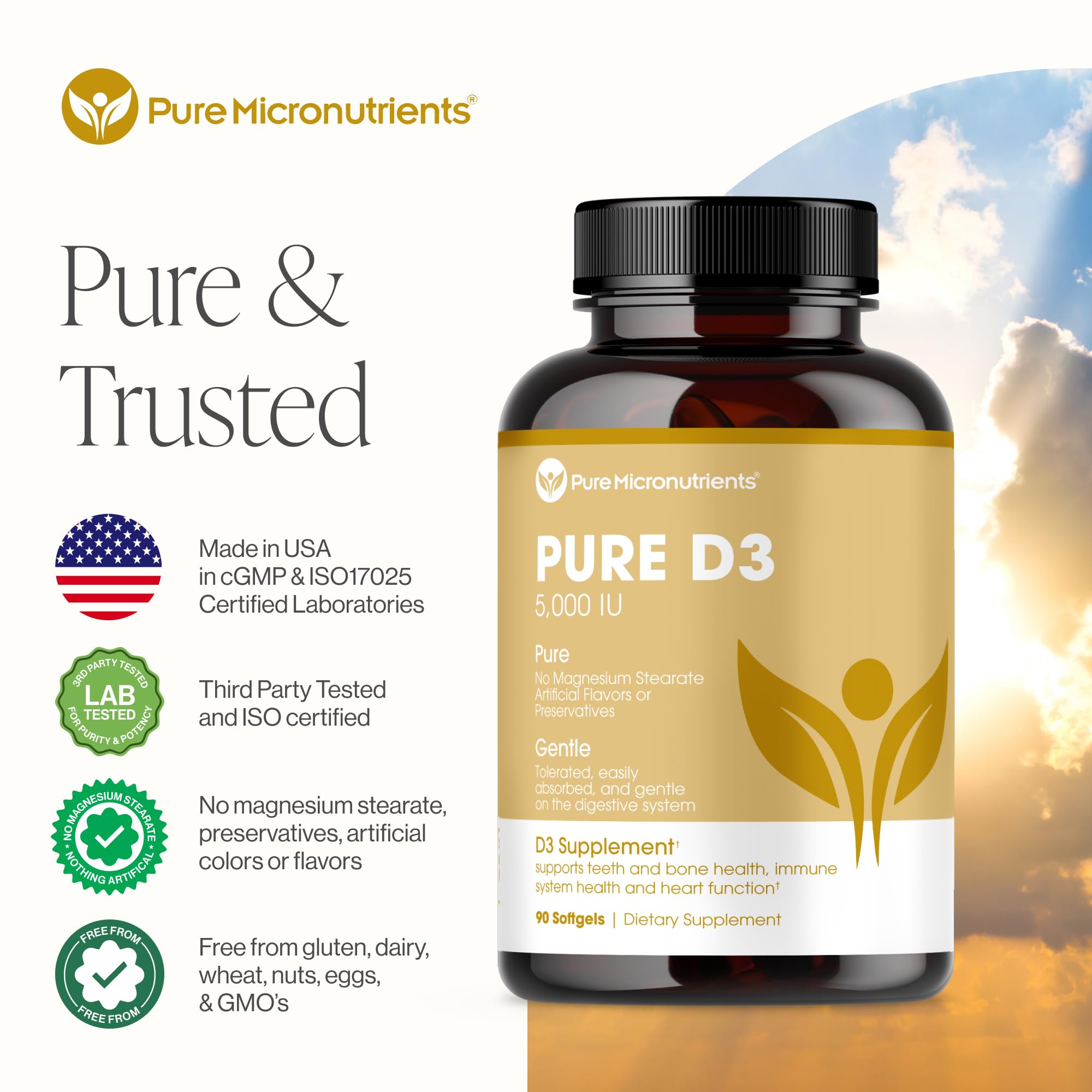 Cápsulas mini de Pure D3 facilitan la ingestión diaria sin mal sabor.