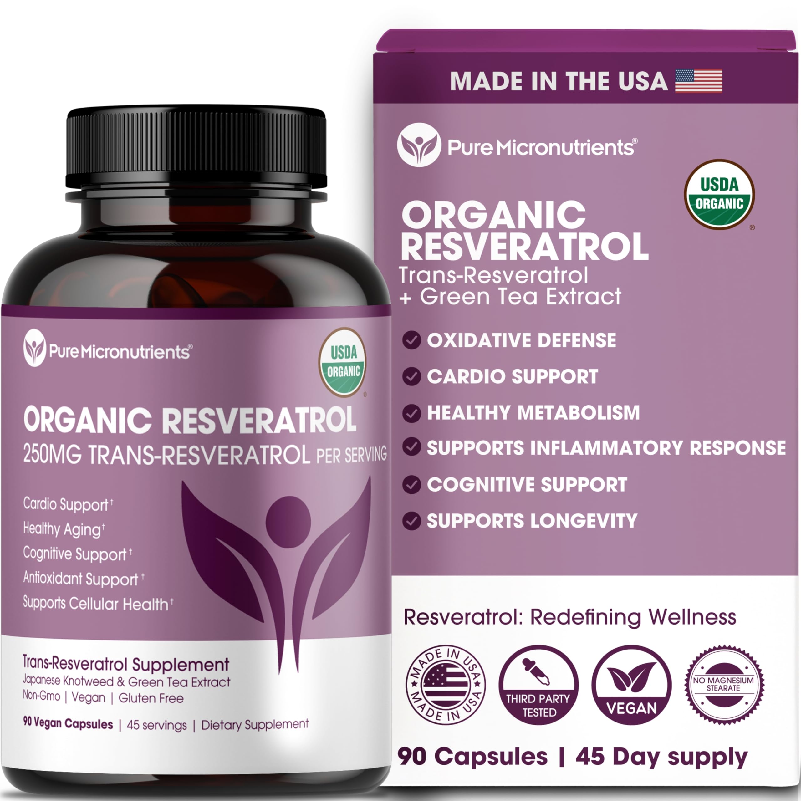 Pure Micronutrients resveratrol-trans-resveratrol, cápsulas con aspecto claro, apoyo posible a la vitalidad diaria.