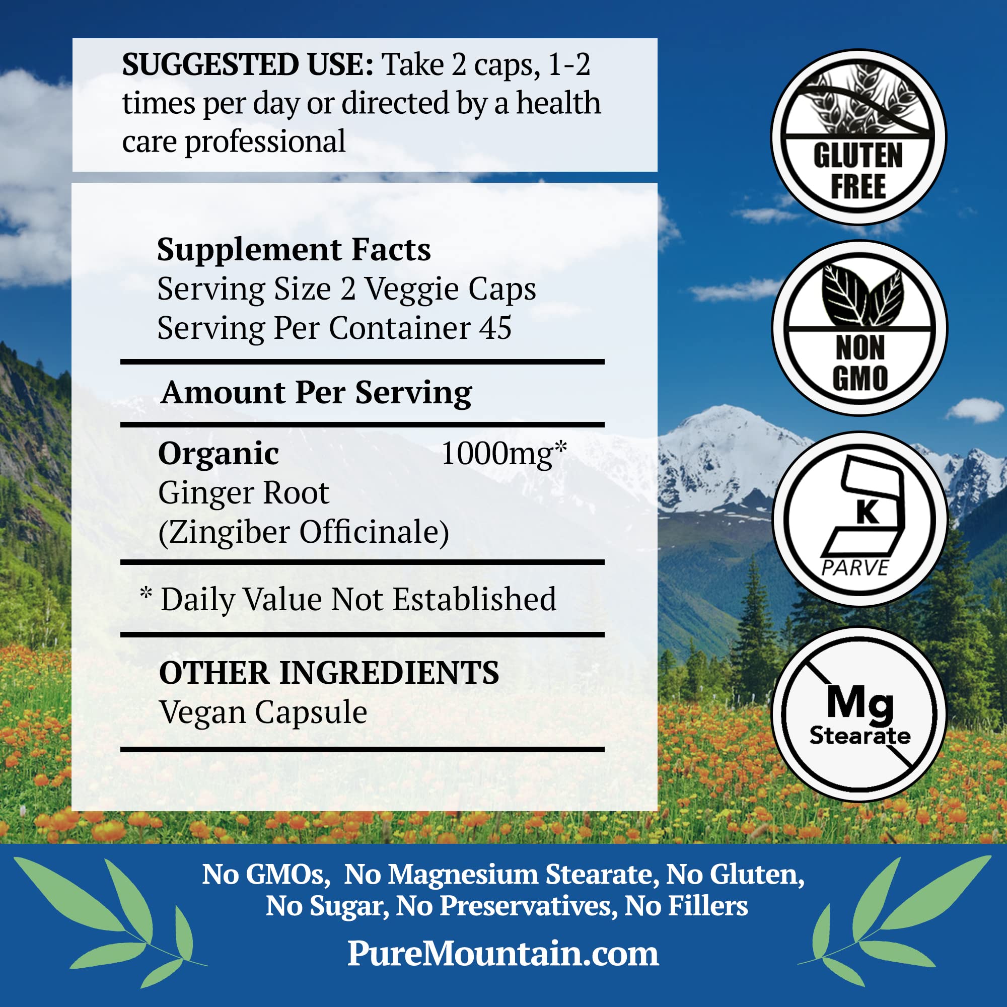 Pure Mountain Botanicals envase de jengibre orgánico para consumo diario