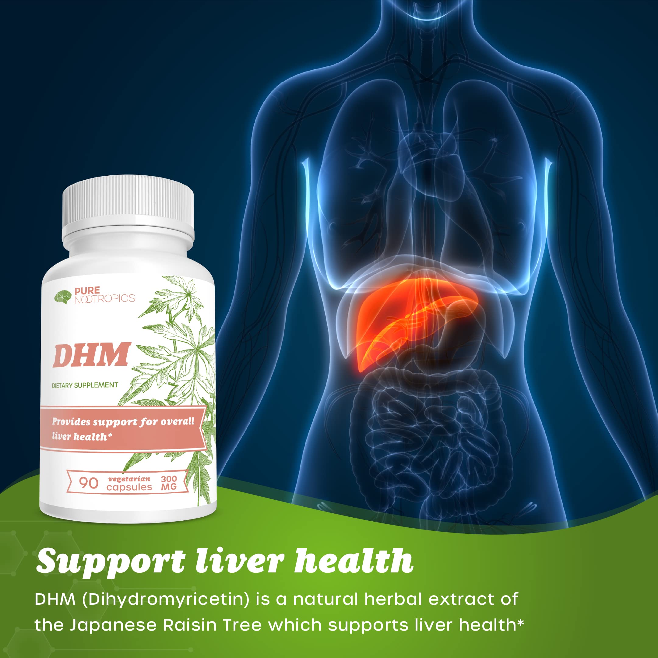 Botella de Pure Nootropics DHM lista para llevar y usar