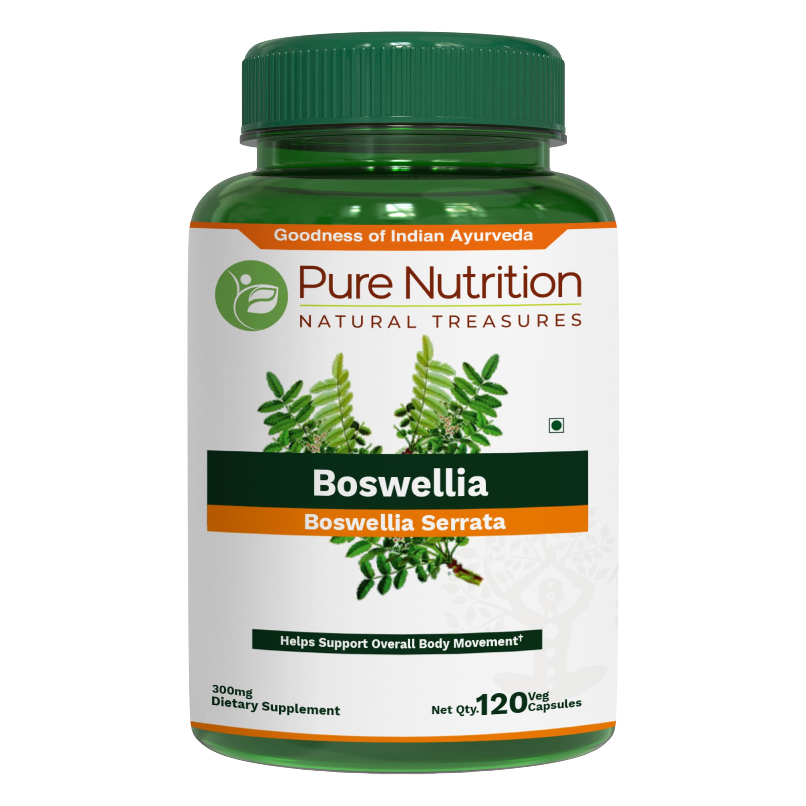 Pure Nutrition Natural Treasures Boswellia Serrata 15:1, botella, apoyo diario para bienestar.