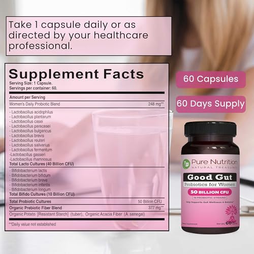 Pure Nutrition Natural Treasures, cápsulas probióticas para mujeres, 50 mil millones CFU.