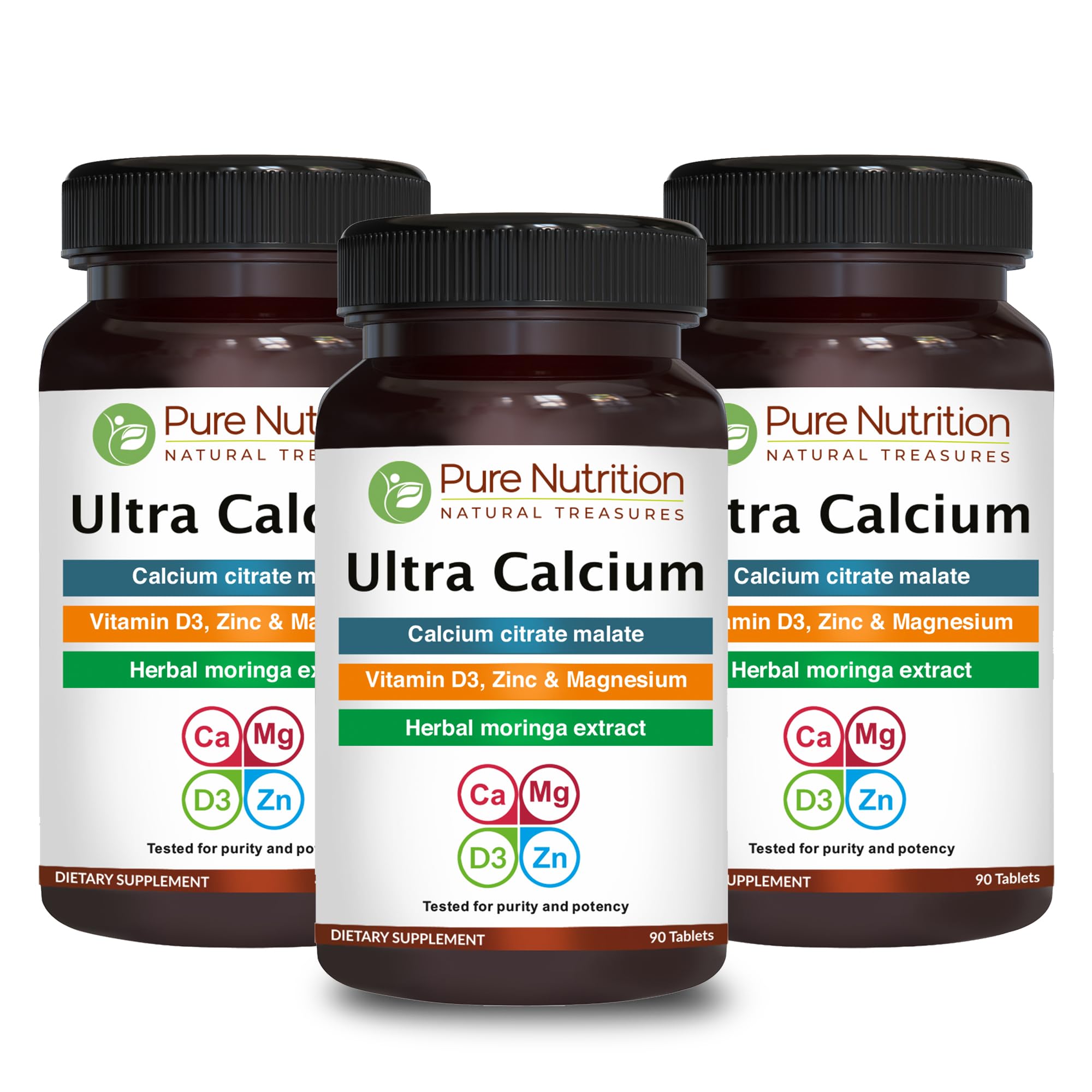 Frasco de PURE NUTRITION NATURAL TREASURES Ultra Calcium para complementar la ingesta diaria de calcio.