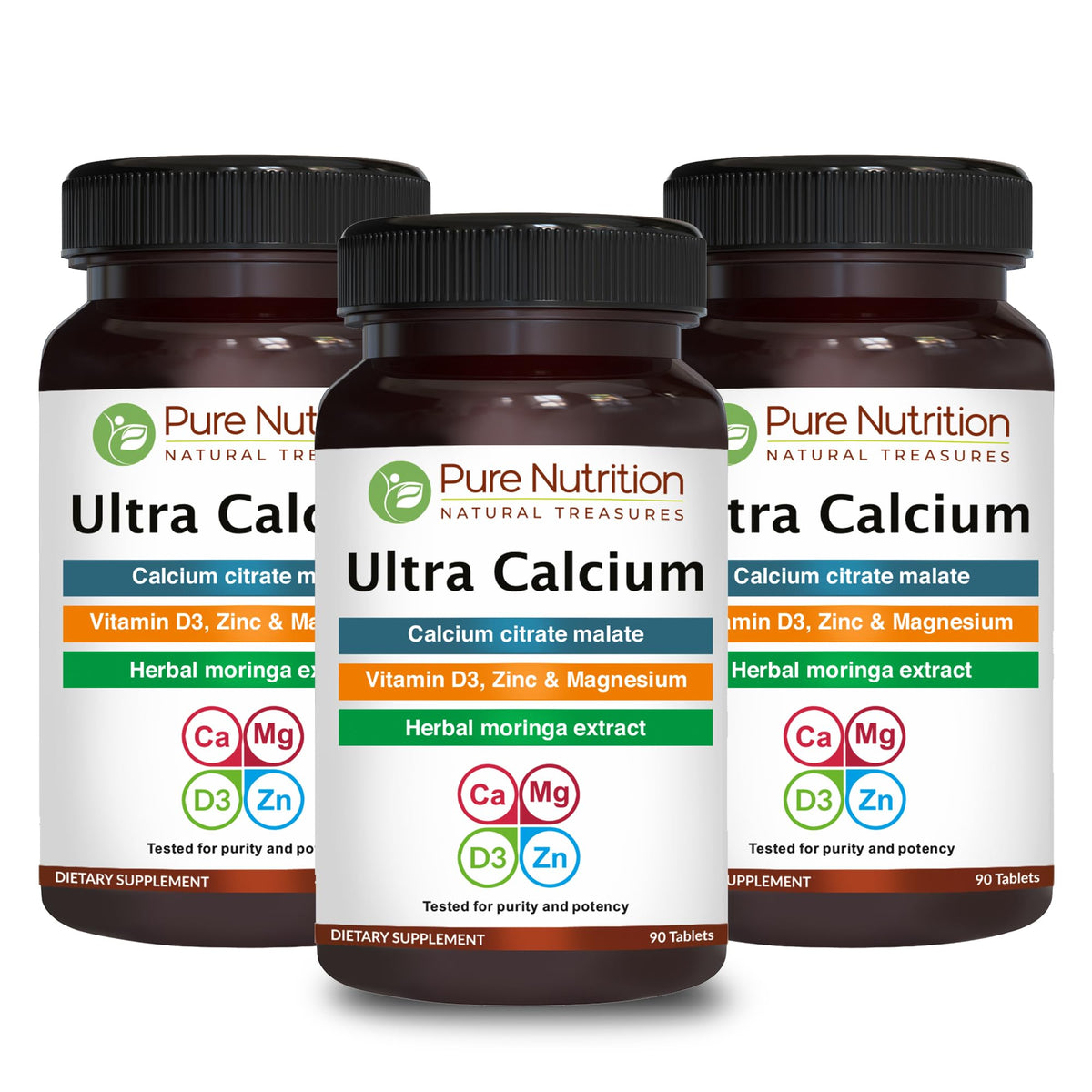Frasco de PURE NUTRITION NATURAL TREASURES Ultra Calcium para complementar la ingesta diaria de calcio.