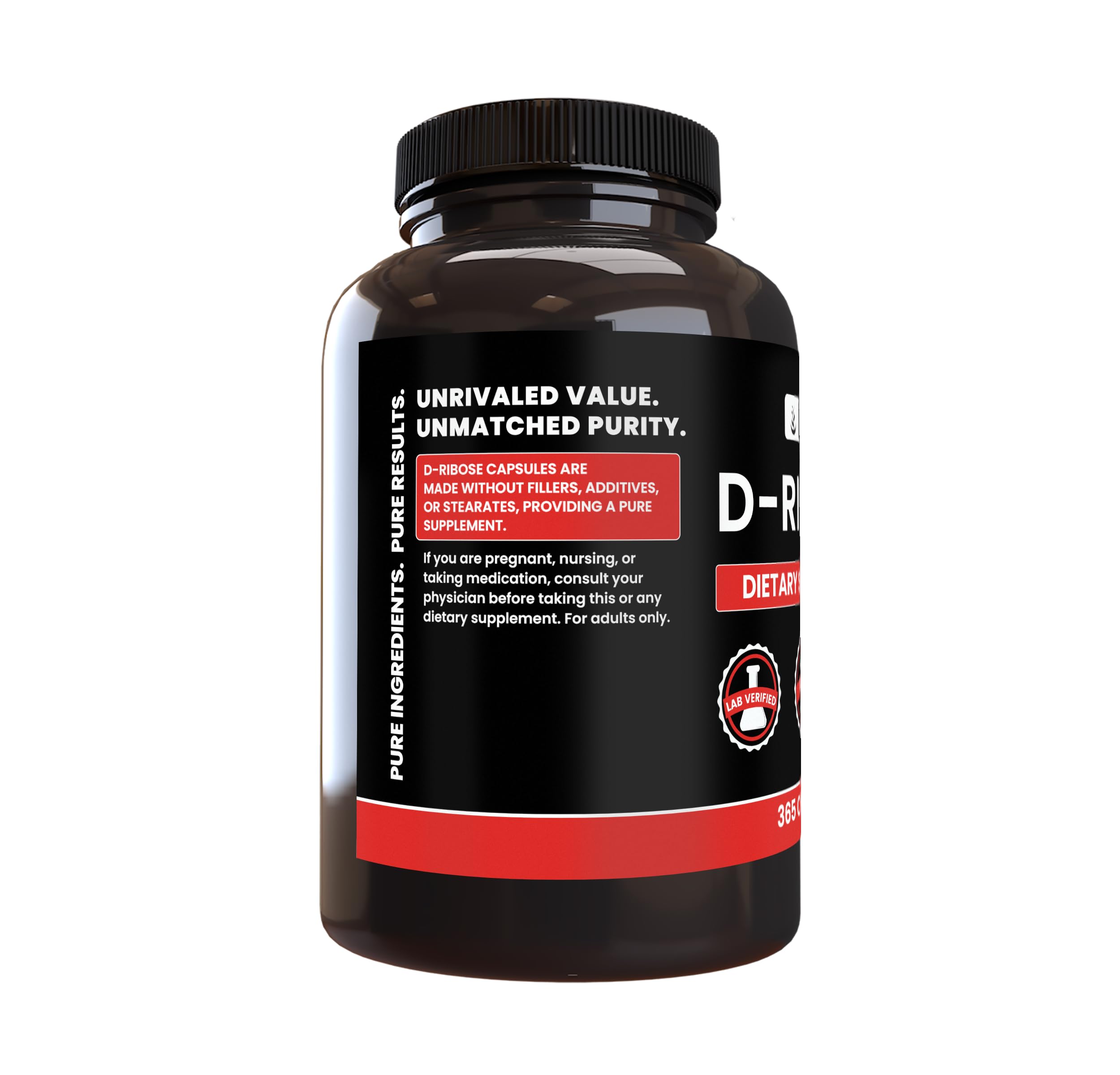 PURE ORIGINAL INGREDIENTS D-Ribose cápsulas muestran el contenido puro en cada dosis.