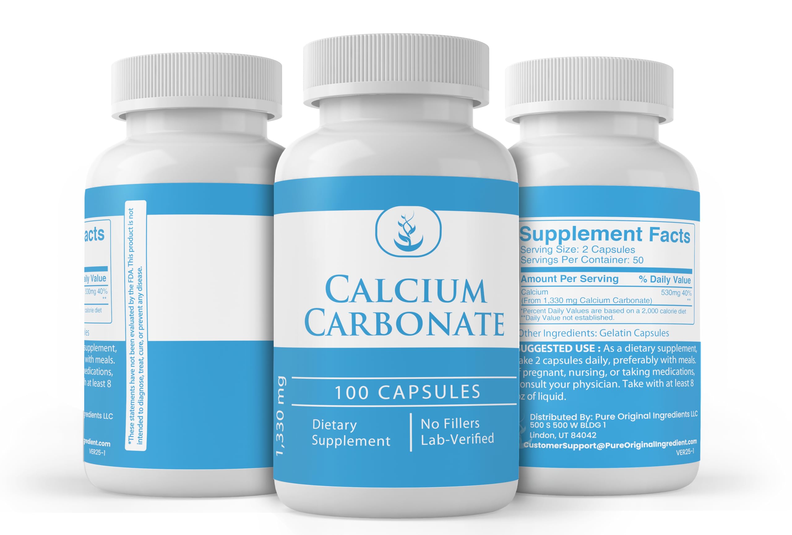 Pure Original Ingredients Calcium Carbonate caja de información y garantía