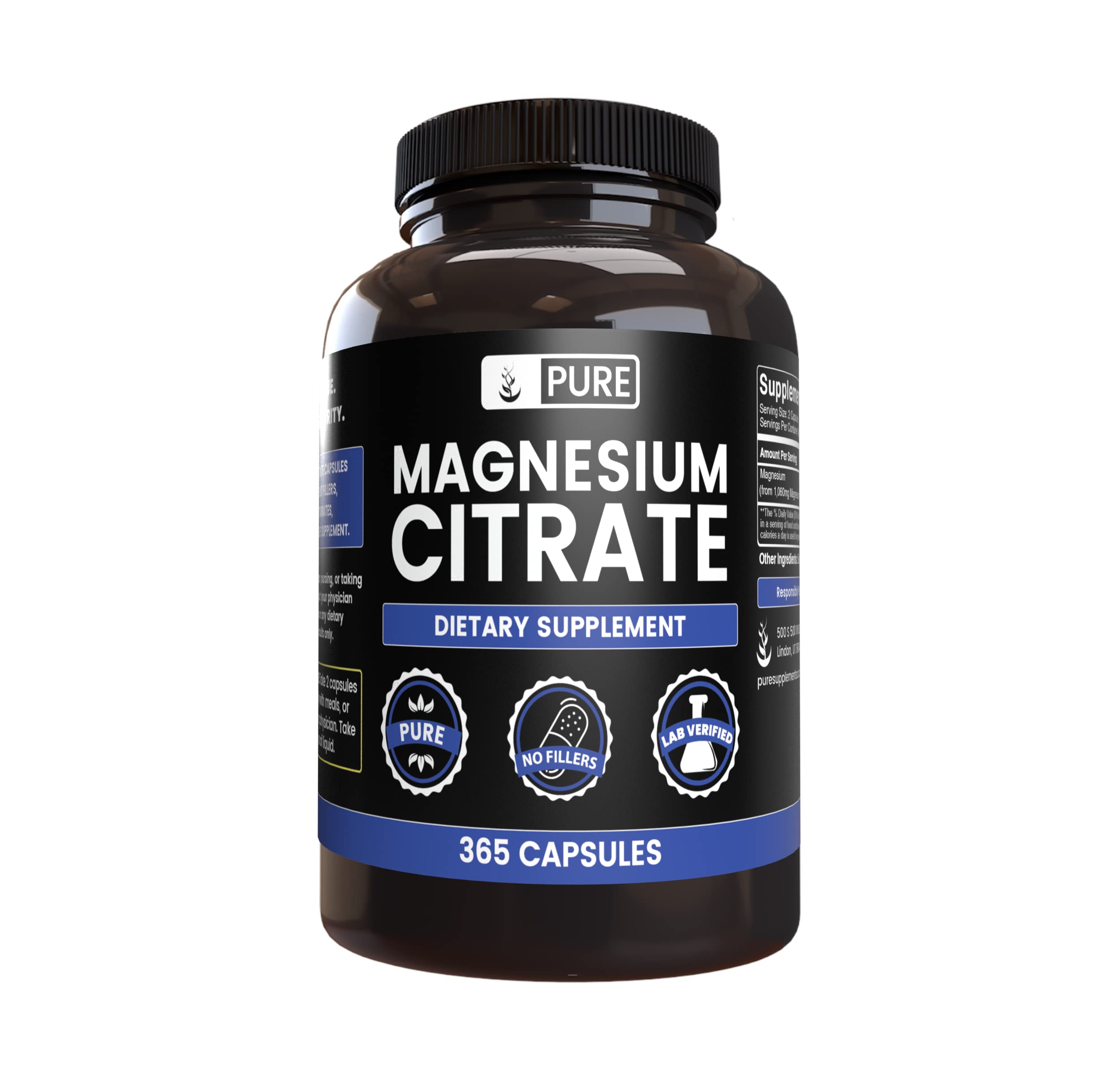 PURE ORIGINAL INGREDIENTS Citrato de magnesio cápsulas: fuente natural de magnesio para uso diario