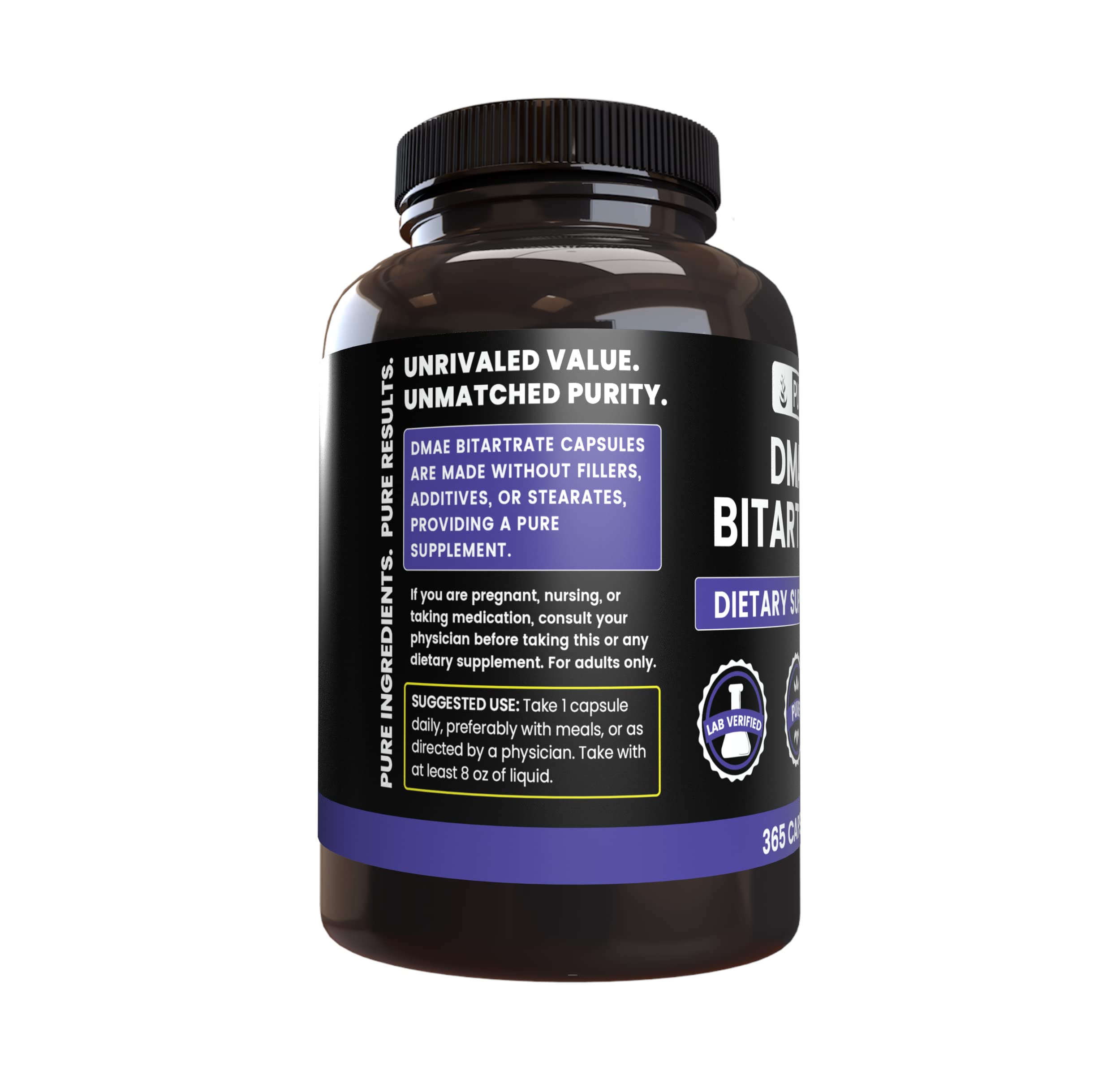 Cápsula DMAE Bitartrato de Pure Original Ingredients, vista cercana y textura uniforme.