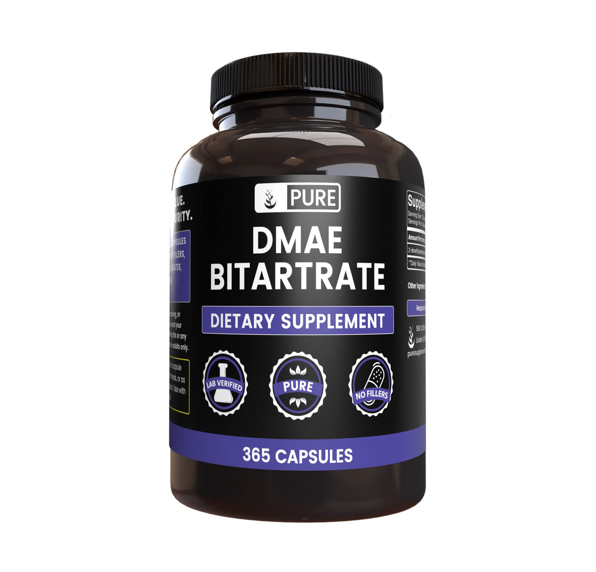 Pure Original Ingredients DMAE Bitartrato: cápsulas en botella para uso diario.