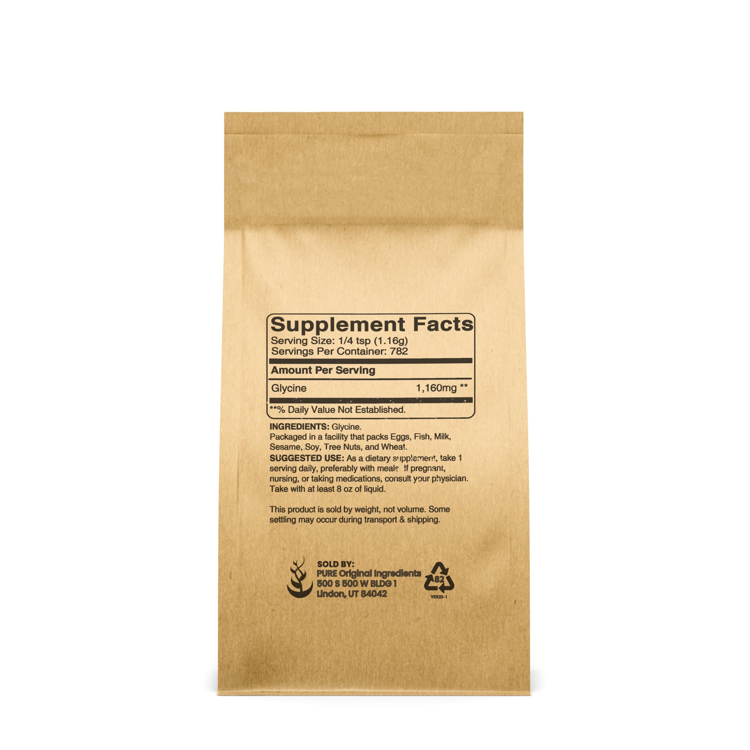 Pure Original Ingredients glicina en polvo con cuchara, lista para mezclar en batidos