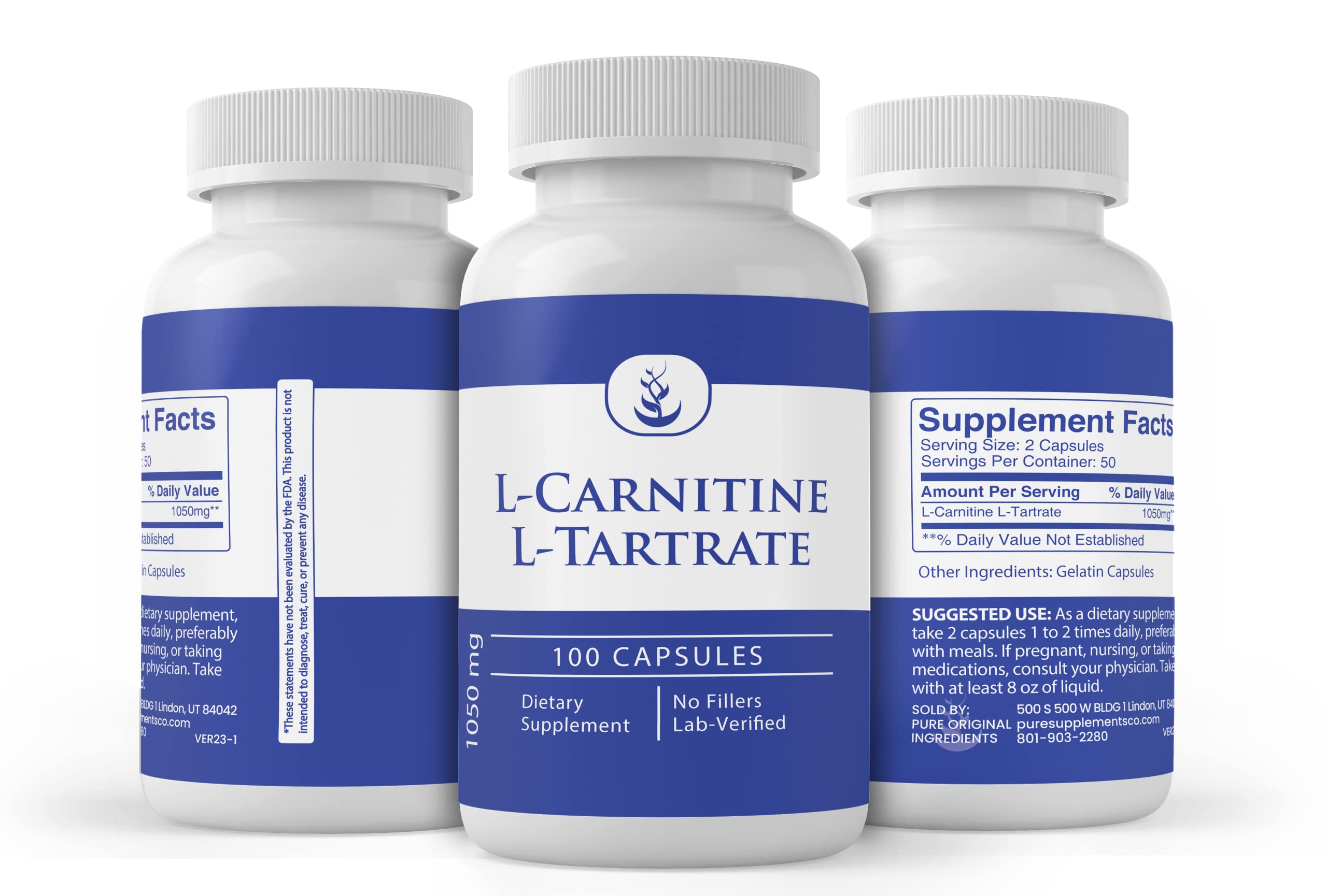 Pure Original Ingredients L-Carnitina L-Tartrato, empaque en Utah, calidad fabricada localmente.