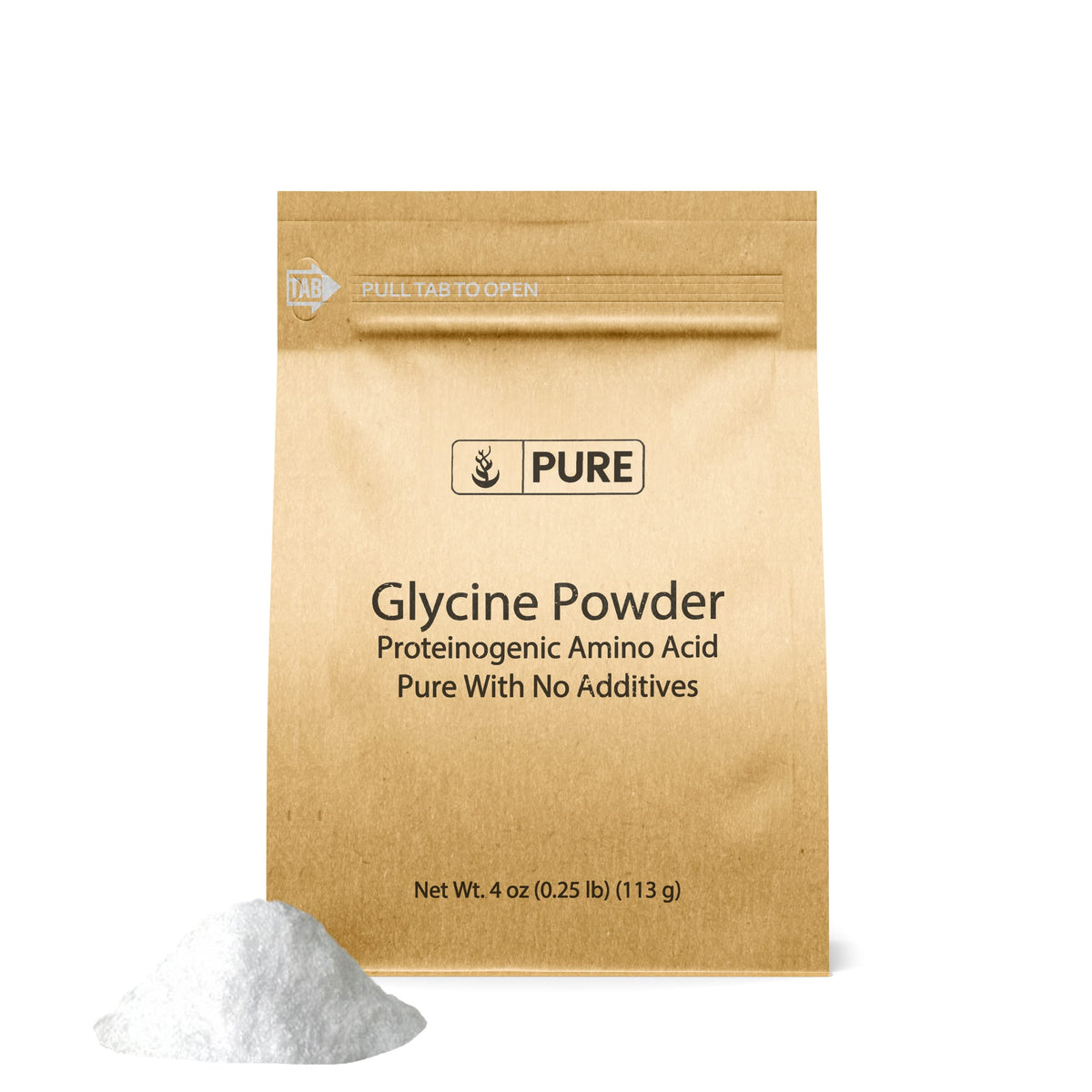 Polvo de glicina de PURE ORIGINAL INGREDIENTS en envase de 4oz para uso diario