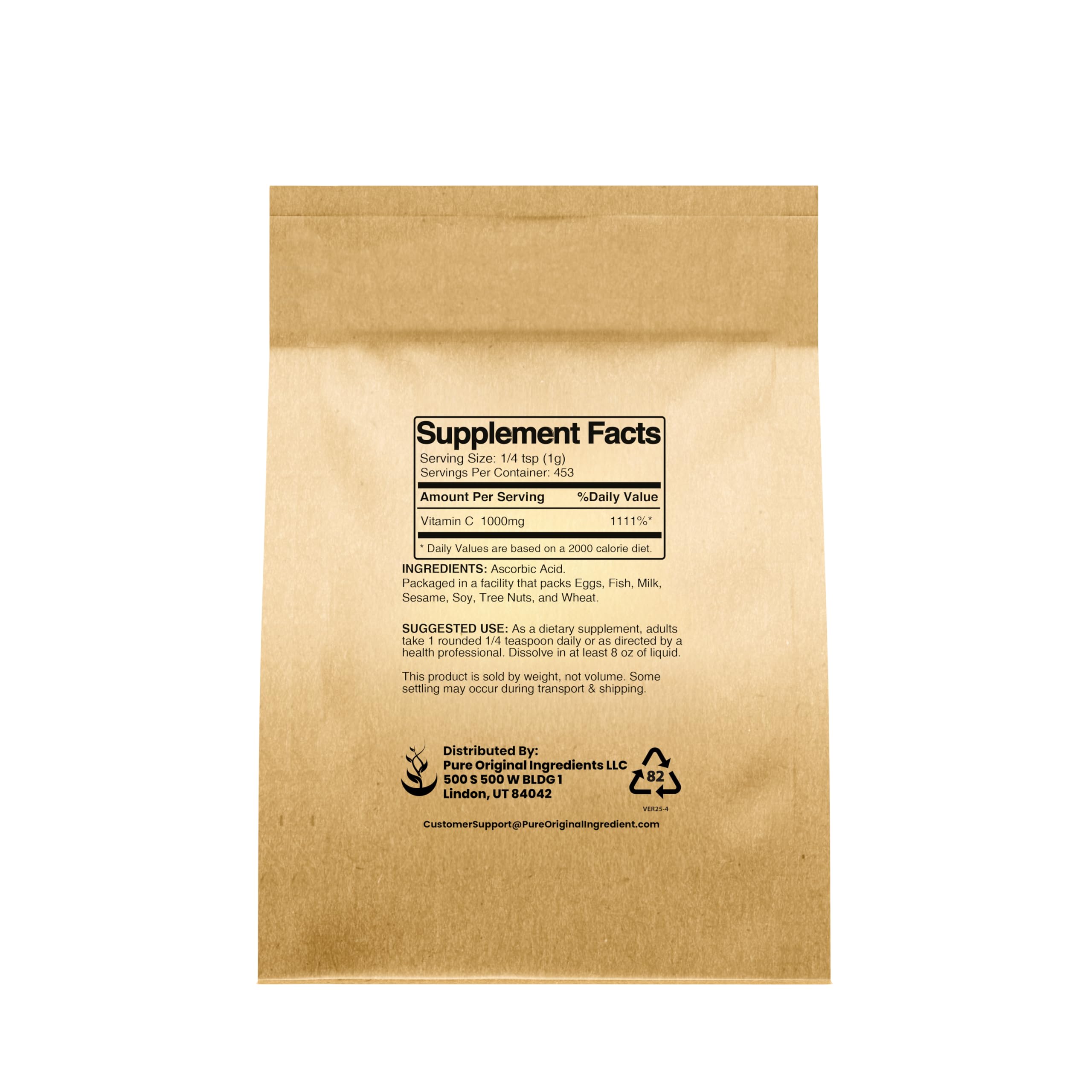 Pure Original Vitamin C Powder close-up, showing fine texture suitable for dissolving in liquids.