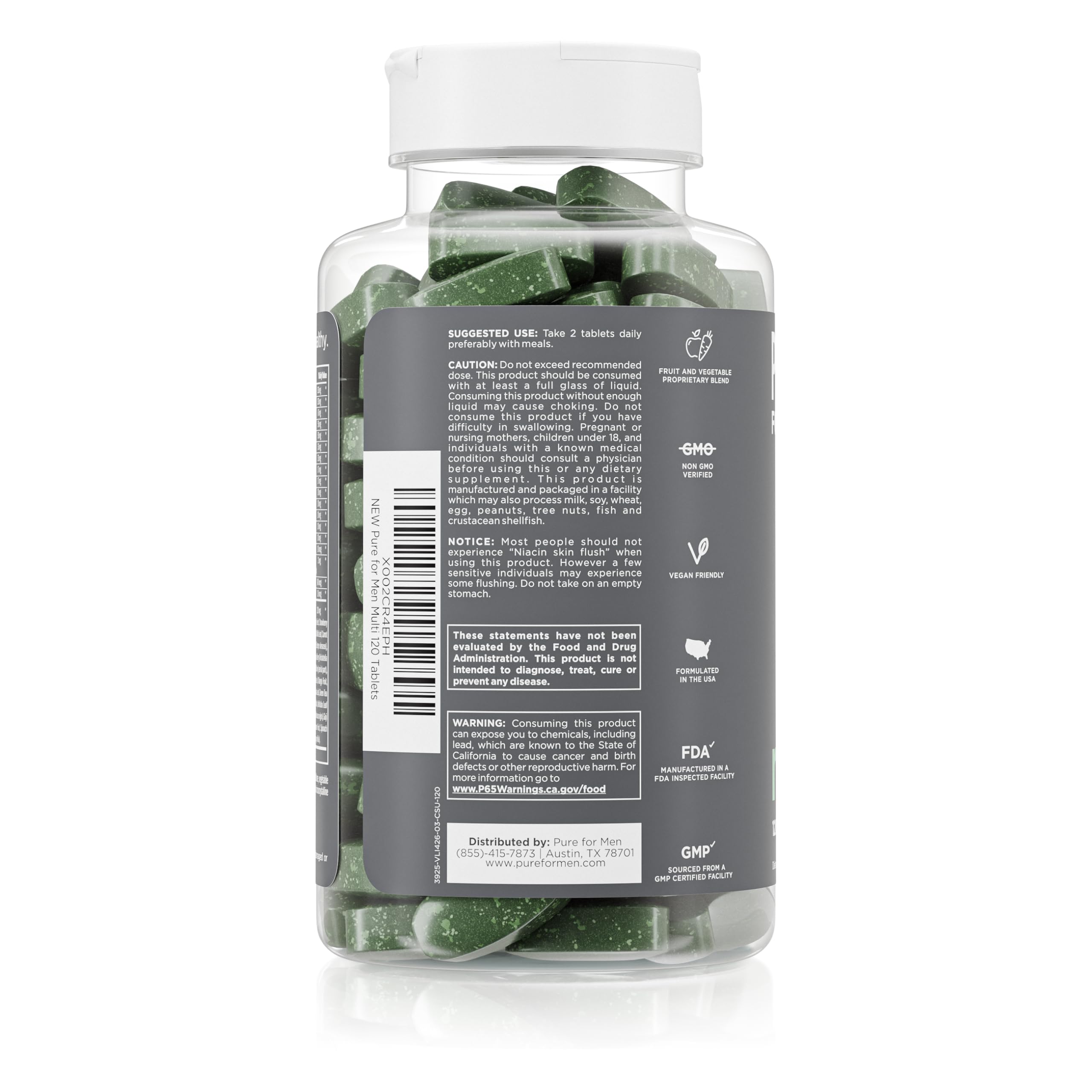 Pure for Men tabletas, dosis diaria para mayor energía