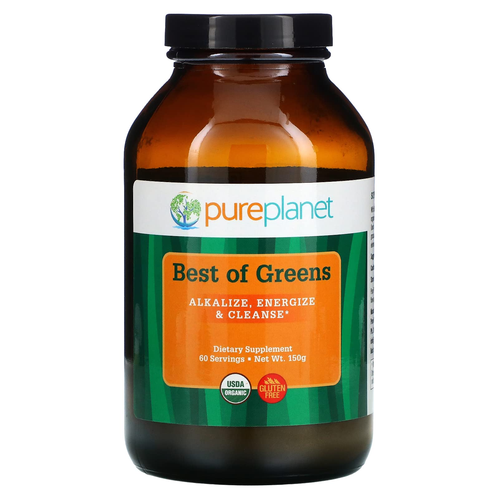 PURE PLANET Mejores Verdes, botella, fuente de nutrientes orgánicos para energía diaria.