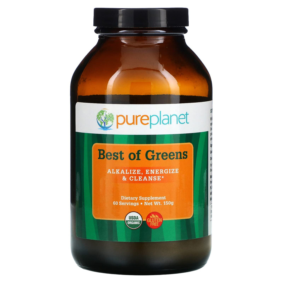 PURE PLANET Mejores Verdes, botella, fuente de nutrientes orgánicos para energía diaria.