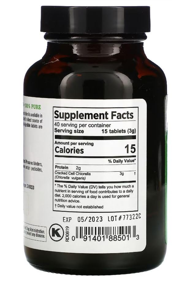 PURE PLANET Cracked Cell Chlorella, botella de tabletas, uso diario para bienestar general