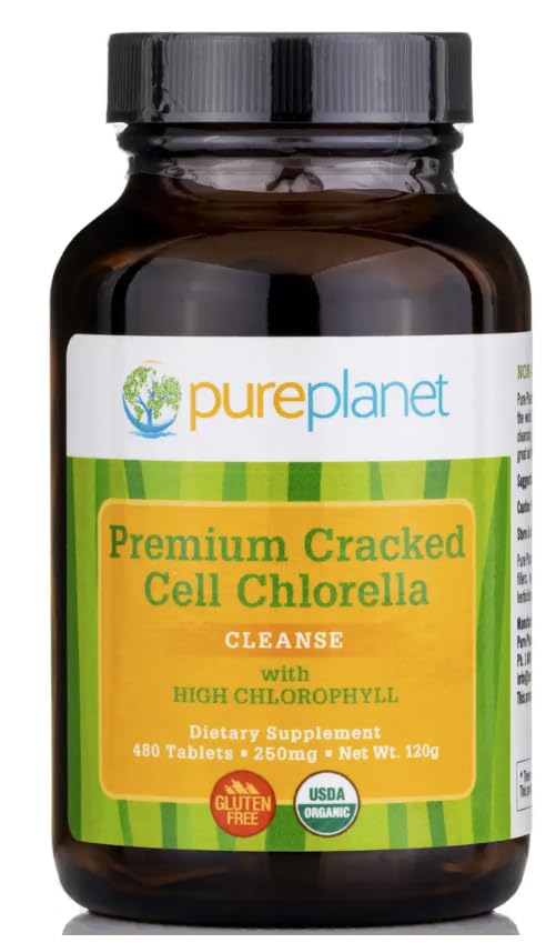 PURE PLANET Cracked Cell Chlorella, envase con tabletas, posible apoyo a la energía diaria