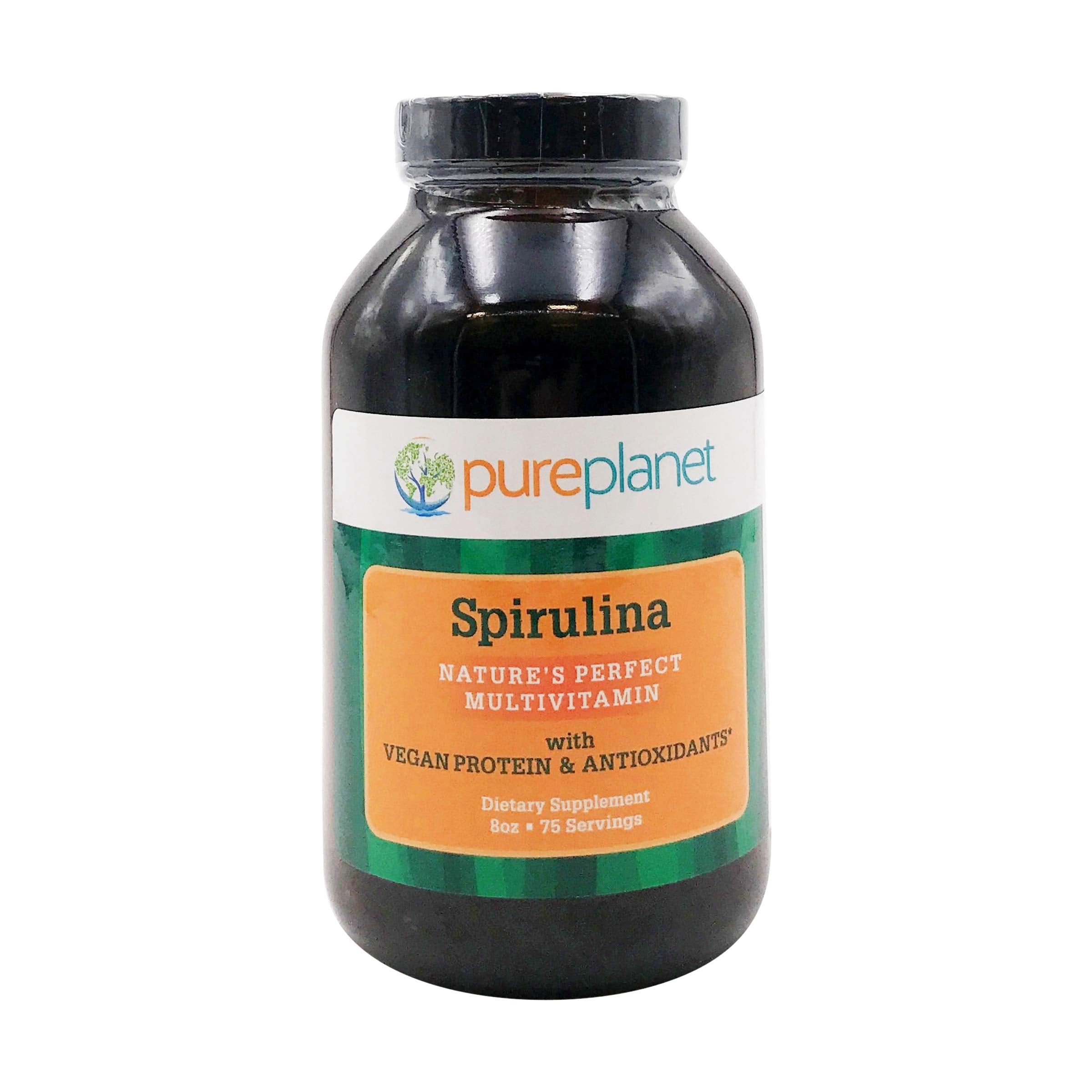 Pure Planet Espirulina en polvo, envase 8 onzas, ideal para batidos nutritivos.