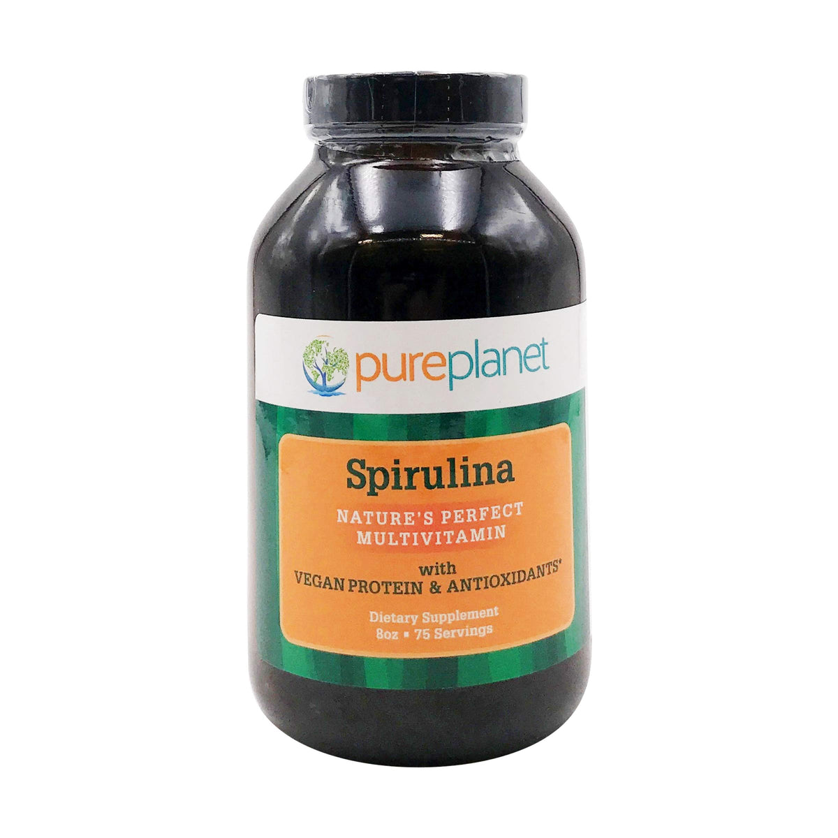 Pure Planet Espirulina en polvo, envase 8 onzas, ideal para batidos nutritivos.