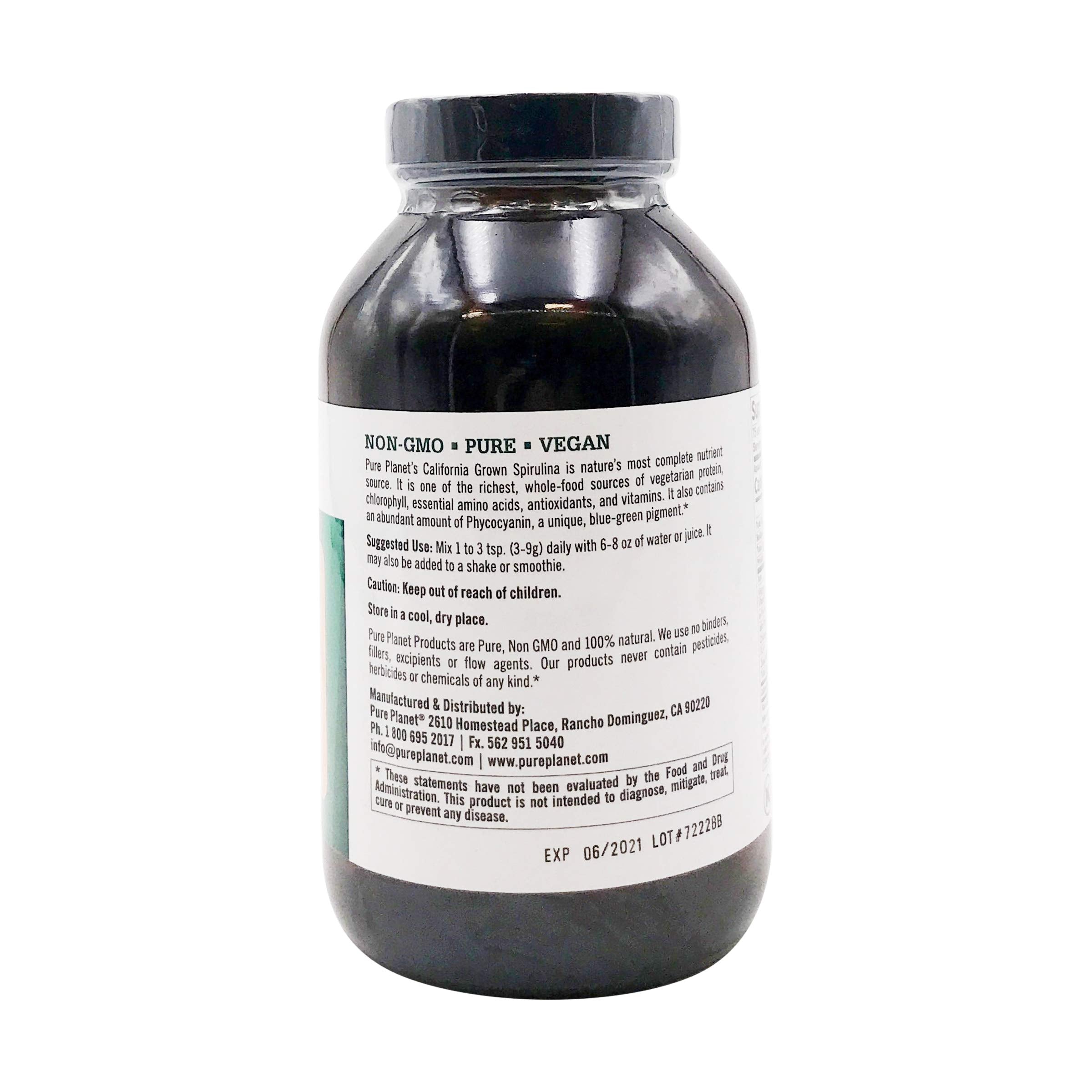 Pure Planet Espirulina en polvo, batido verde, aporte de proteína vegetal.