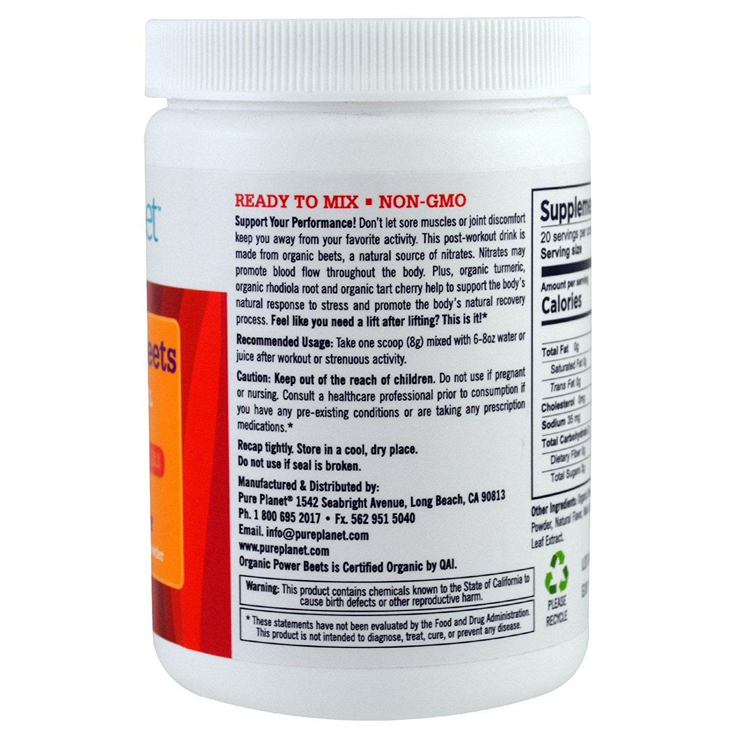 Pure Planet Power Beets polvo nutritivo listo para mezclar en batidos.