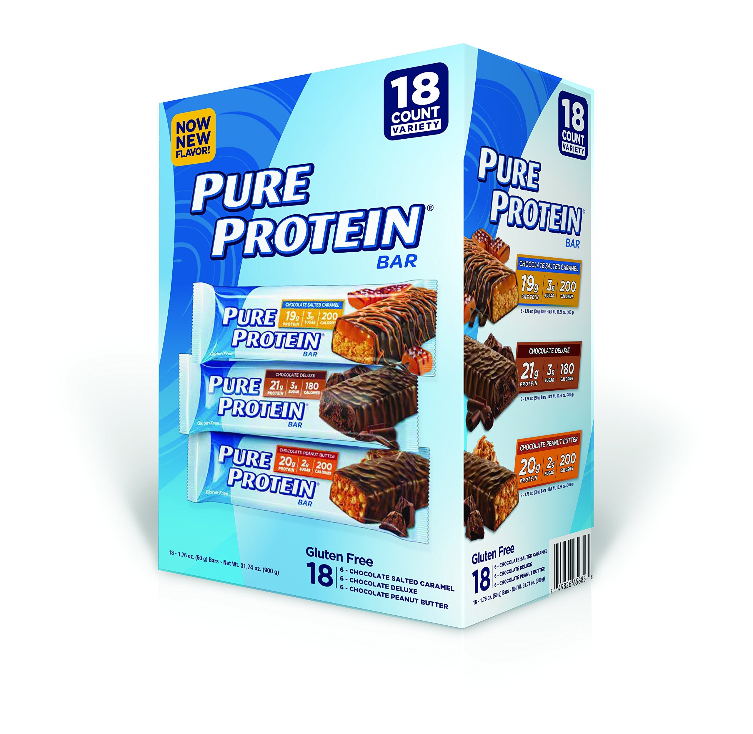 Barra Pure Protein con chocolate y cacahuete, snack rico en proteína para energía diaria.