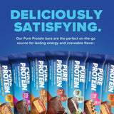 Barra Pure Protein brownie de chocolate, sabor indulgente para pre o post entrenamiento.