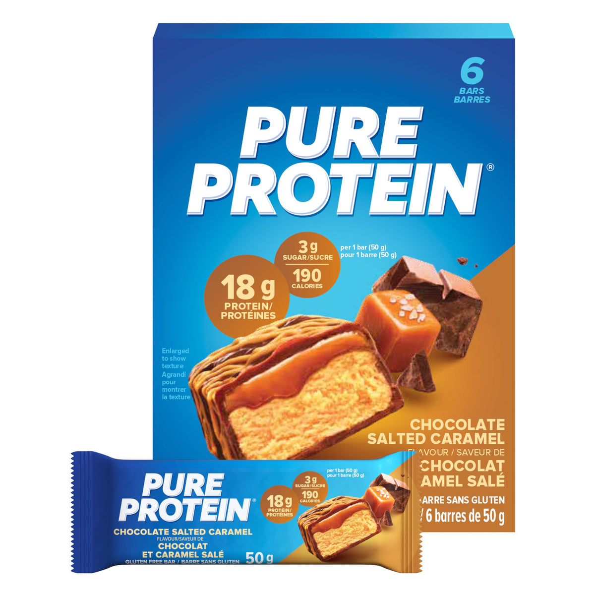 Pure Protein barra chocolate salado caramelo, tentempié para media mañana.