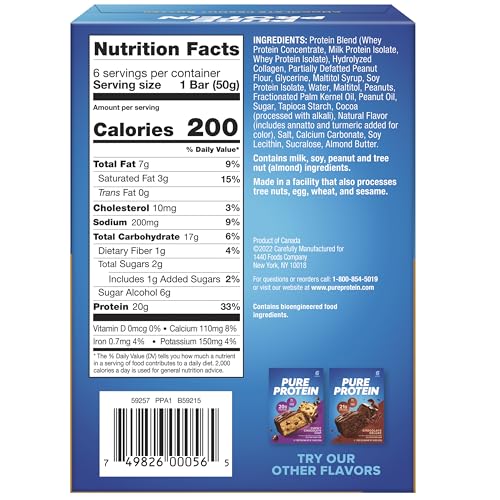 Pure Protein Barra Chocolate con cacahuate, textura cremosa lista para comer rápido.