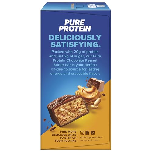 Pure Protein snack sin gluten, bajo en azúcar, sabor chocolate y cacahuate.