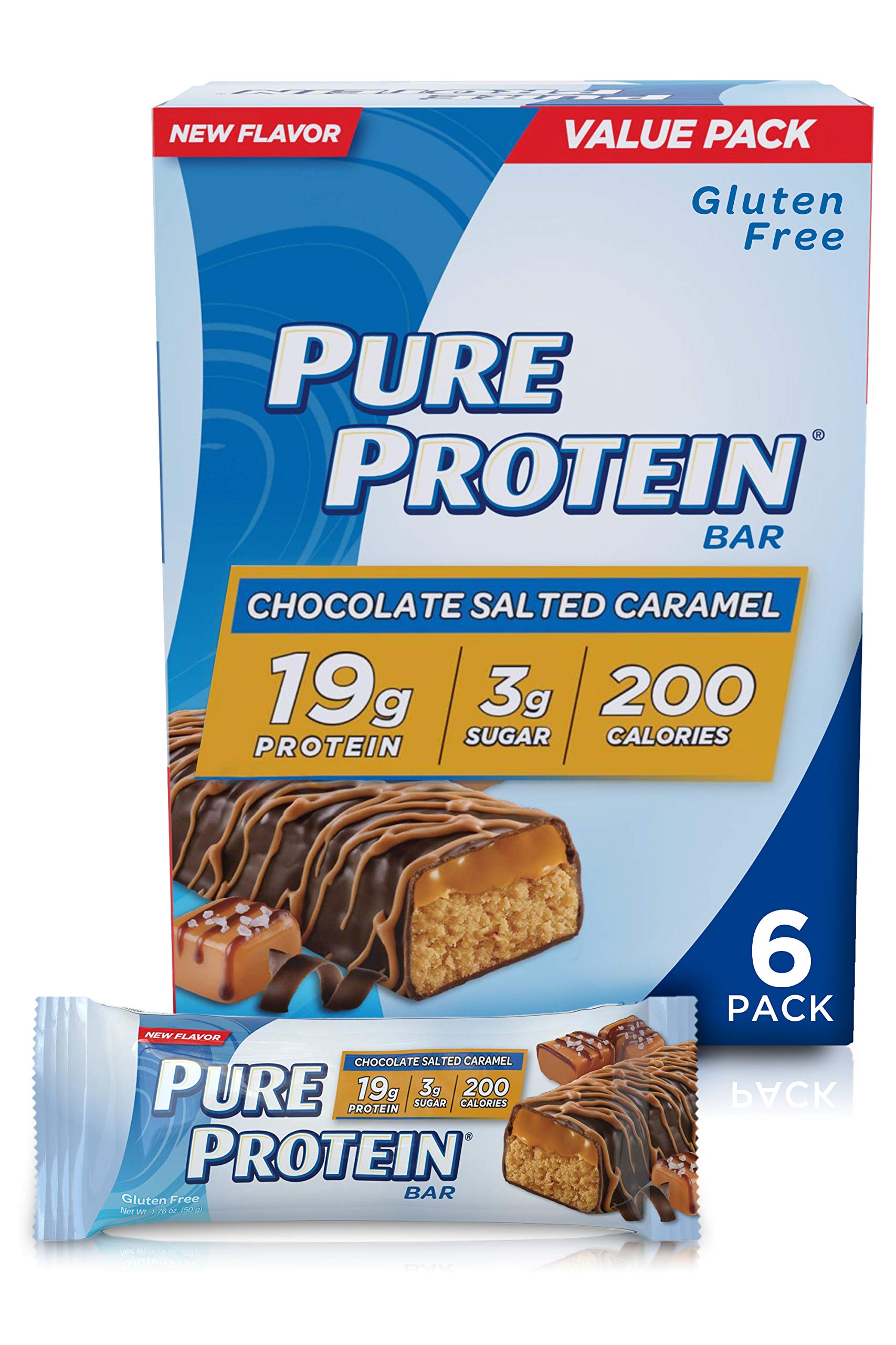 Pure Protein Barras chocolate salado caramel frente: snack proteico para energía sostenida