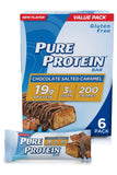 Pure Protein Barras chocolate salado caramel frente: snack proteico para energía sostenida