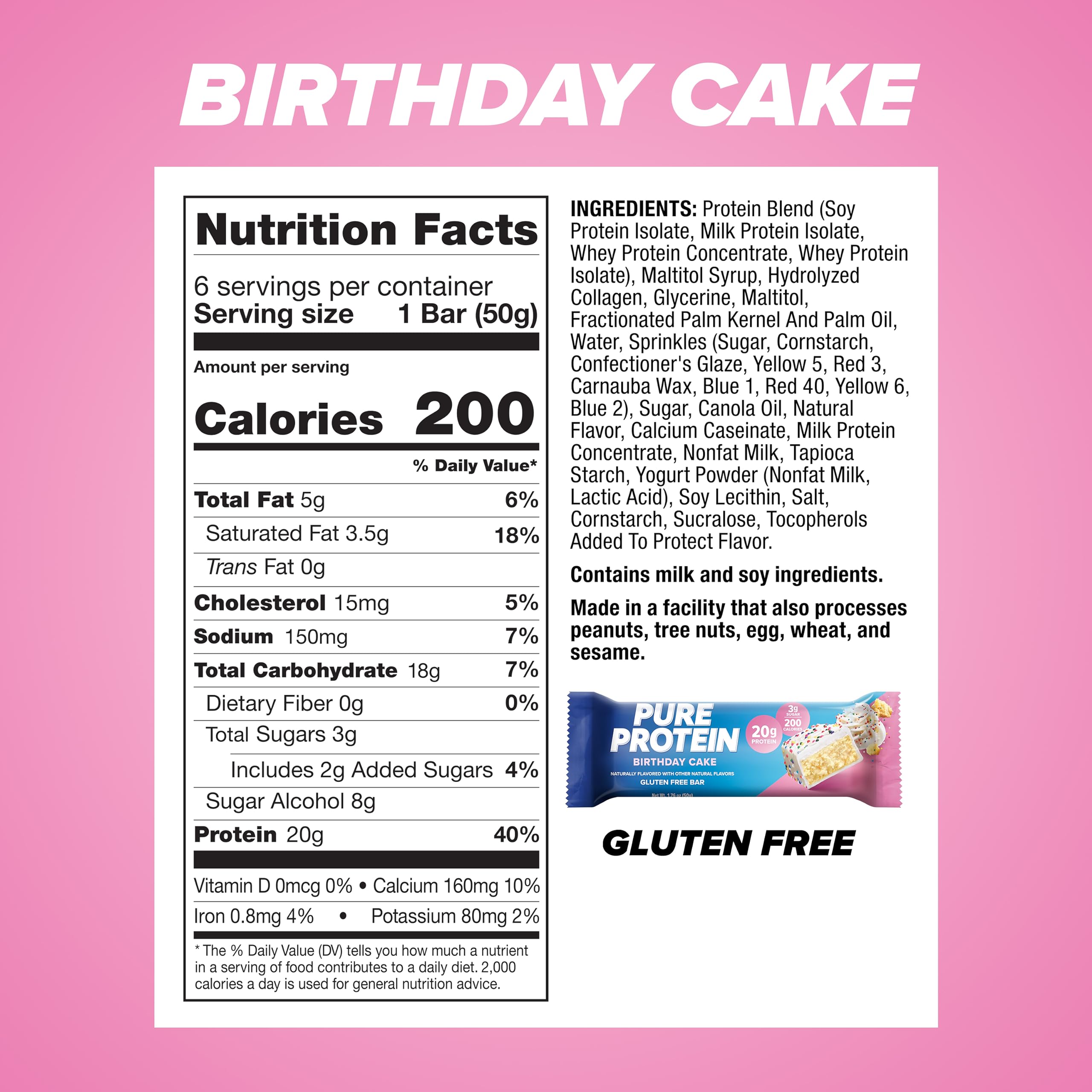 Barras Pure Protein Pastel Cumpleaños: snack práctico para llevar y consumir en movimiento.
