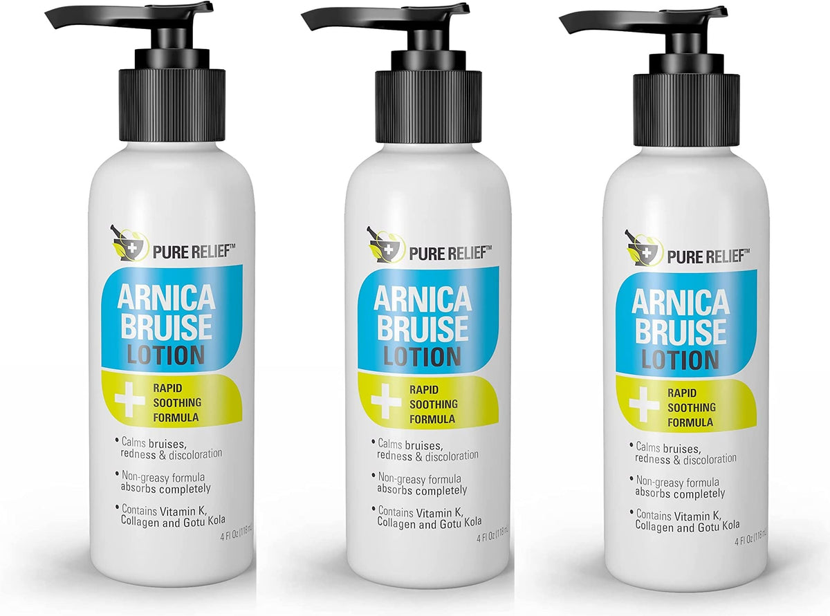 Pure Relief Arnica: botella de loción para alivio suave de moretones.