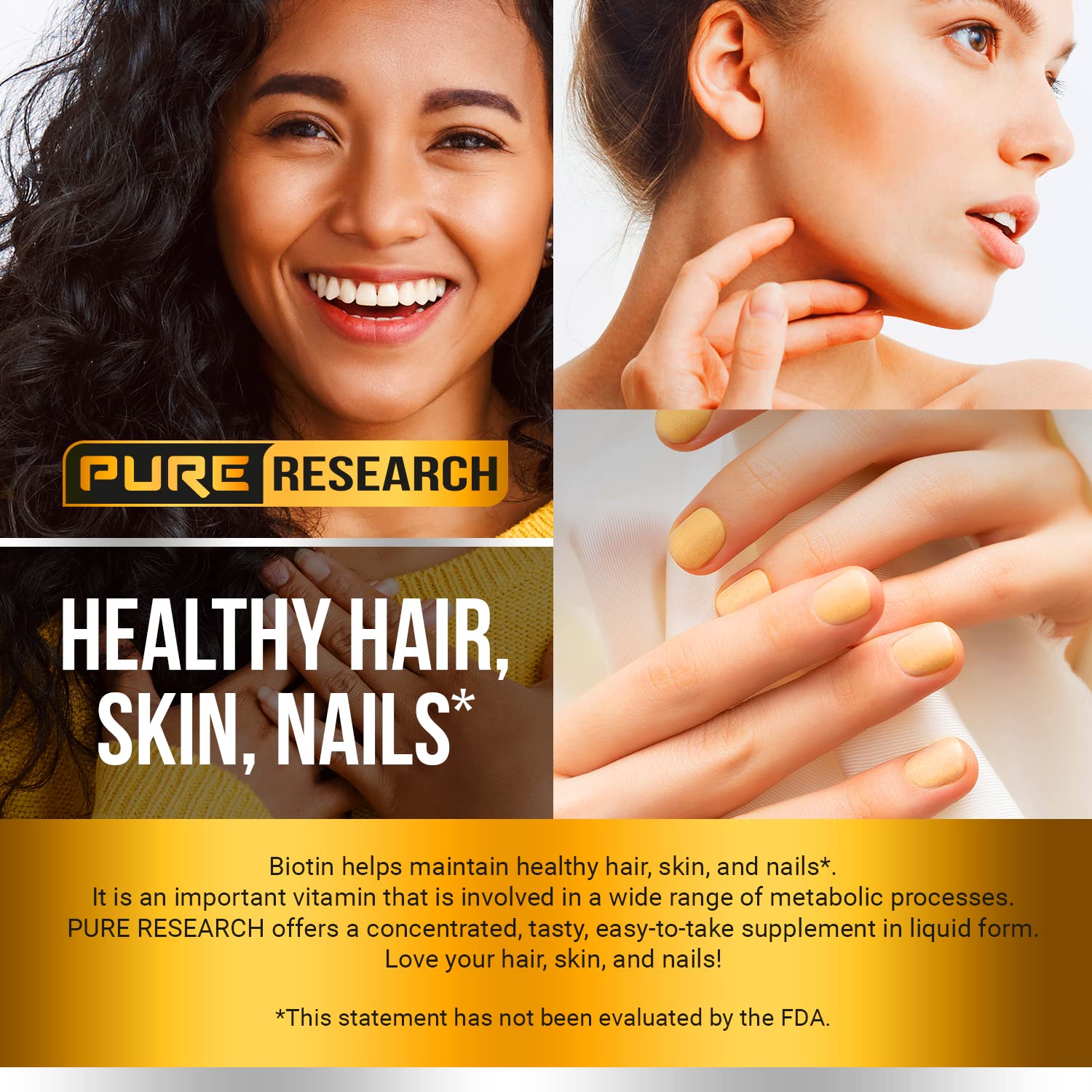 Brillo en el cabello con PURE RESEARCH biotina-colágeno, cuidado diario.